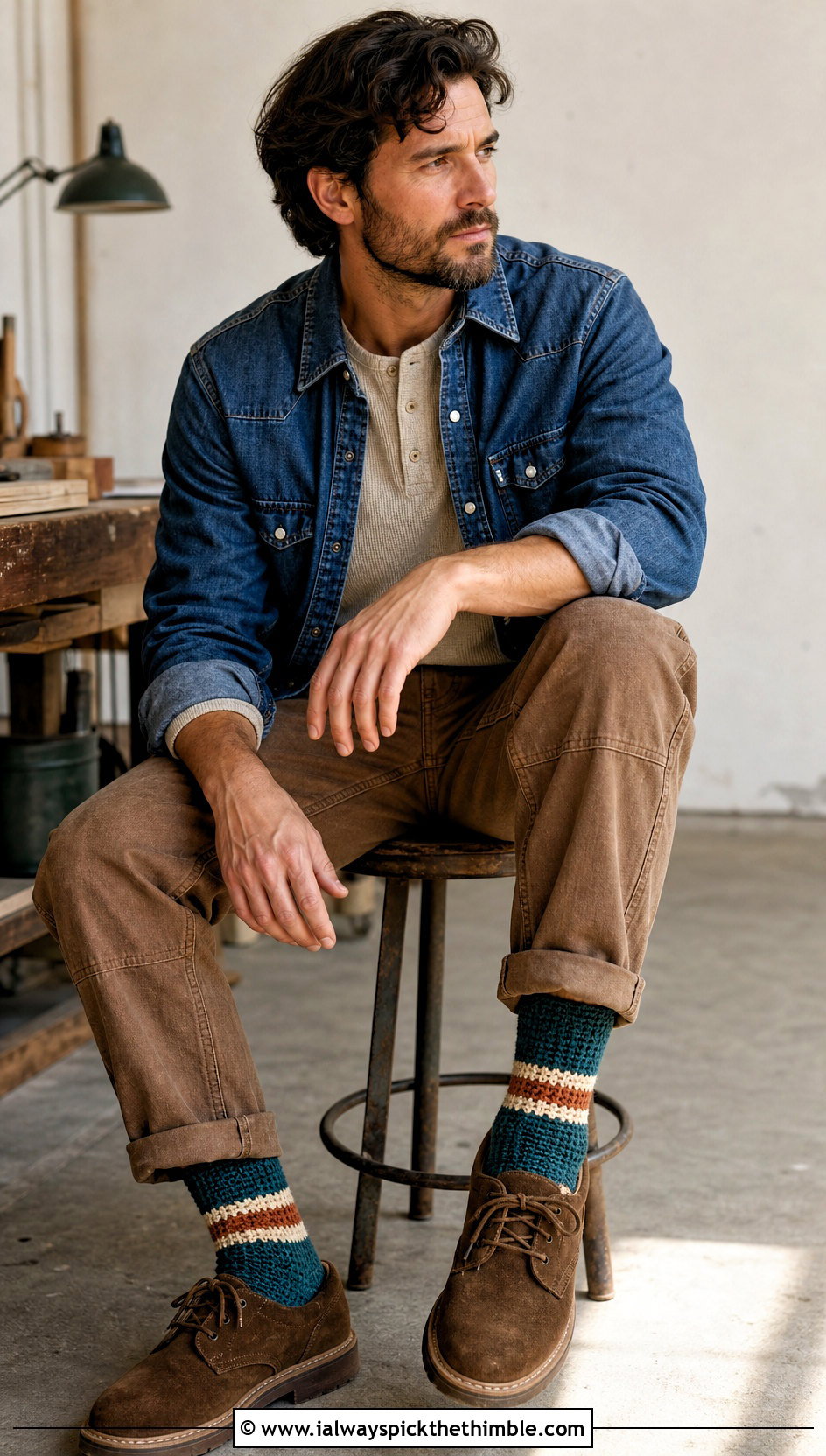 Granny Stripe Crochet Socks With Carpenter Pants - 20 men's crochet socks outfit ideas