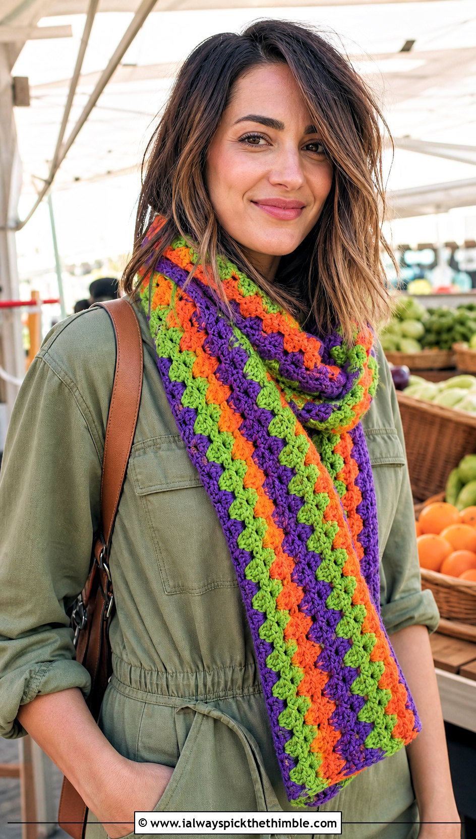 Granny Stripe Double Crochet Scarf With Utility Jumpsuit - 25 double crochet scarf outfit ideas