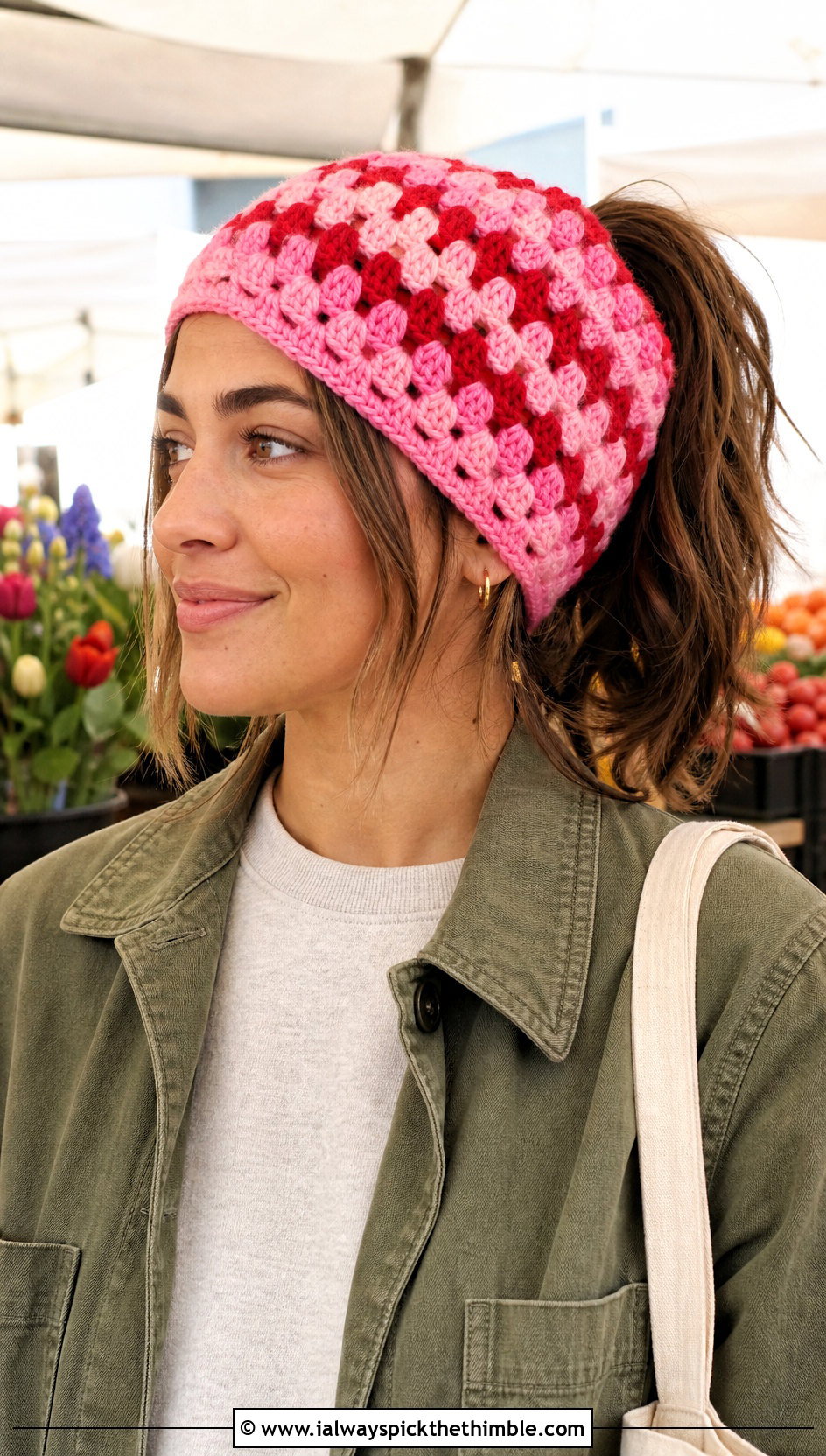 Granny Stripe Ponytail Crochet Hat With Chore Jacket - 20 ponytail crochet hat outfit ideas