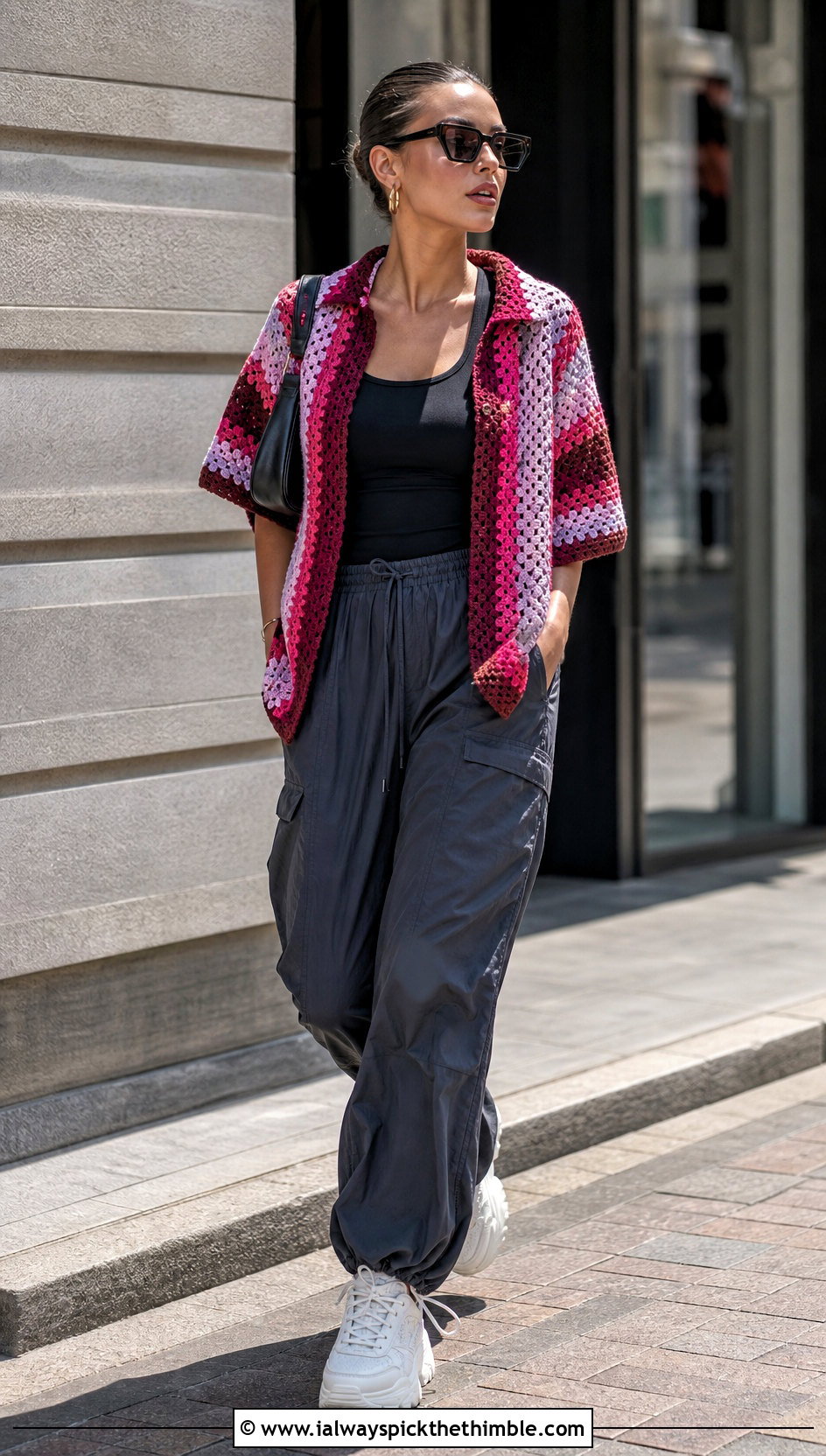 Granny Stripe Relaxagon Crochet Shirt With Parachute Pants - 20 crochet relaxagon shirt outfit ideas