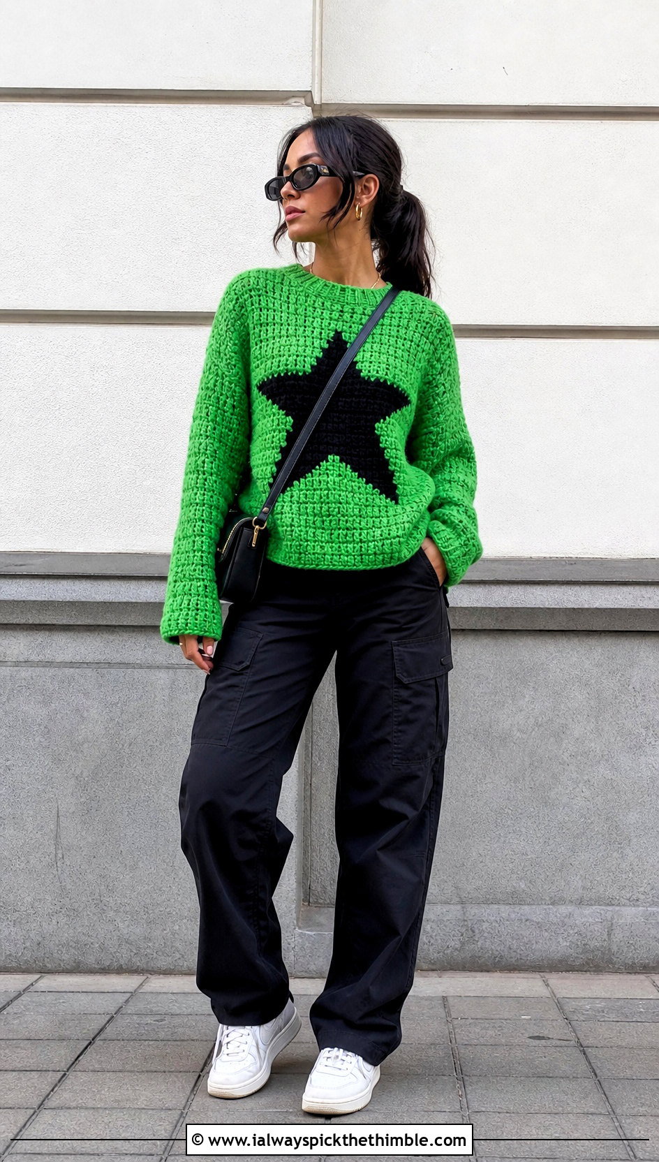 Graphgan C2C Crochet Sweater With Cargo Pants - 20 c2c crochet sweater outfit ideas