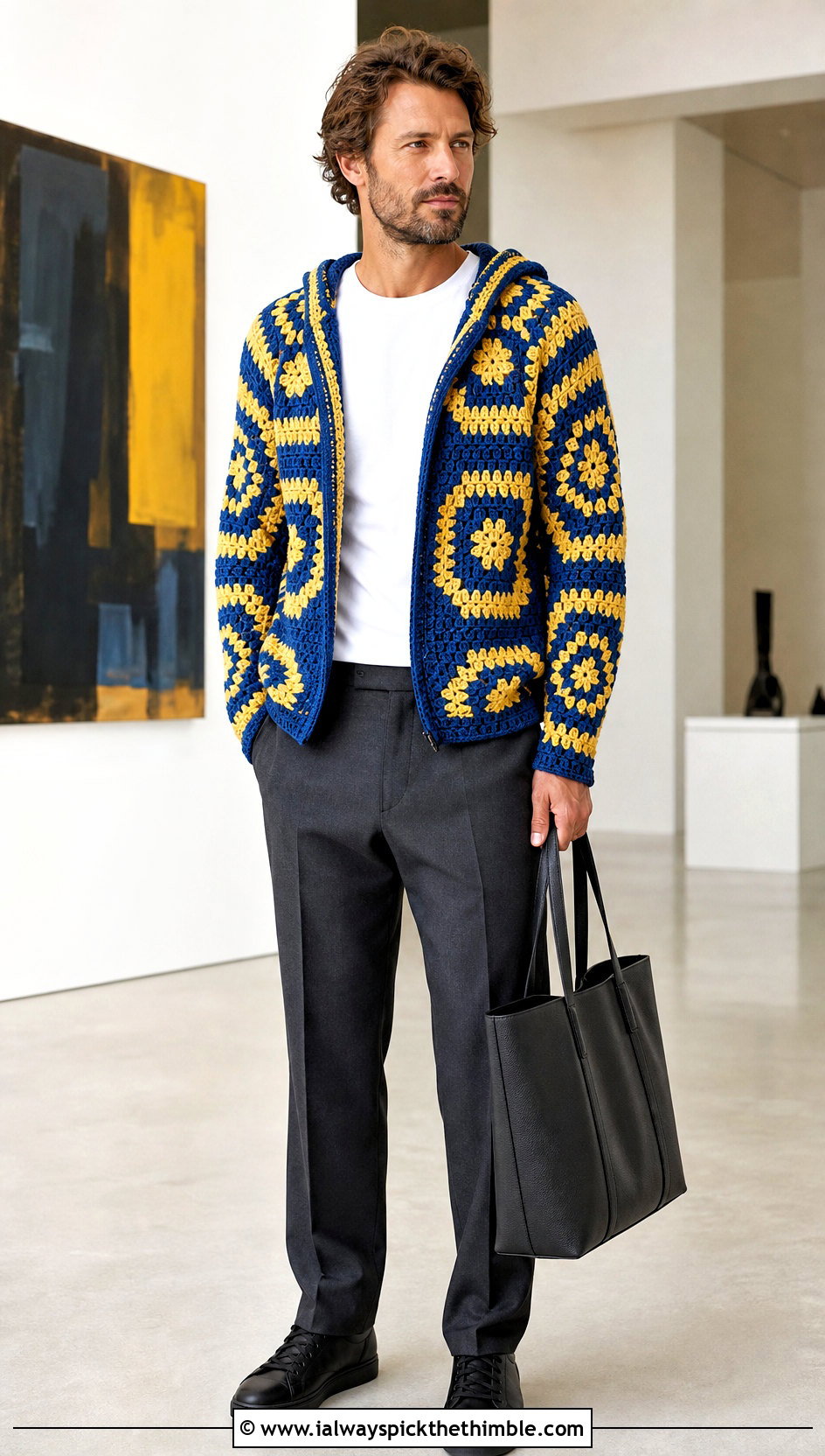 Graphic Crochet Hoodie With Suit Pants - 20 crochet mens hoodie outfit ideas