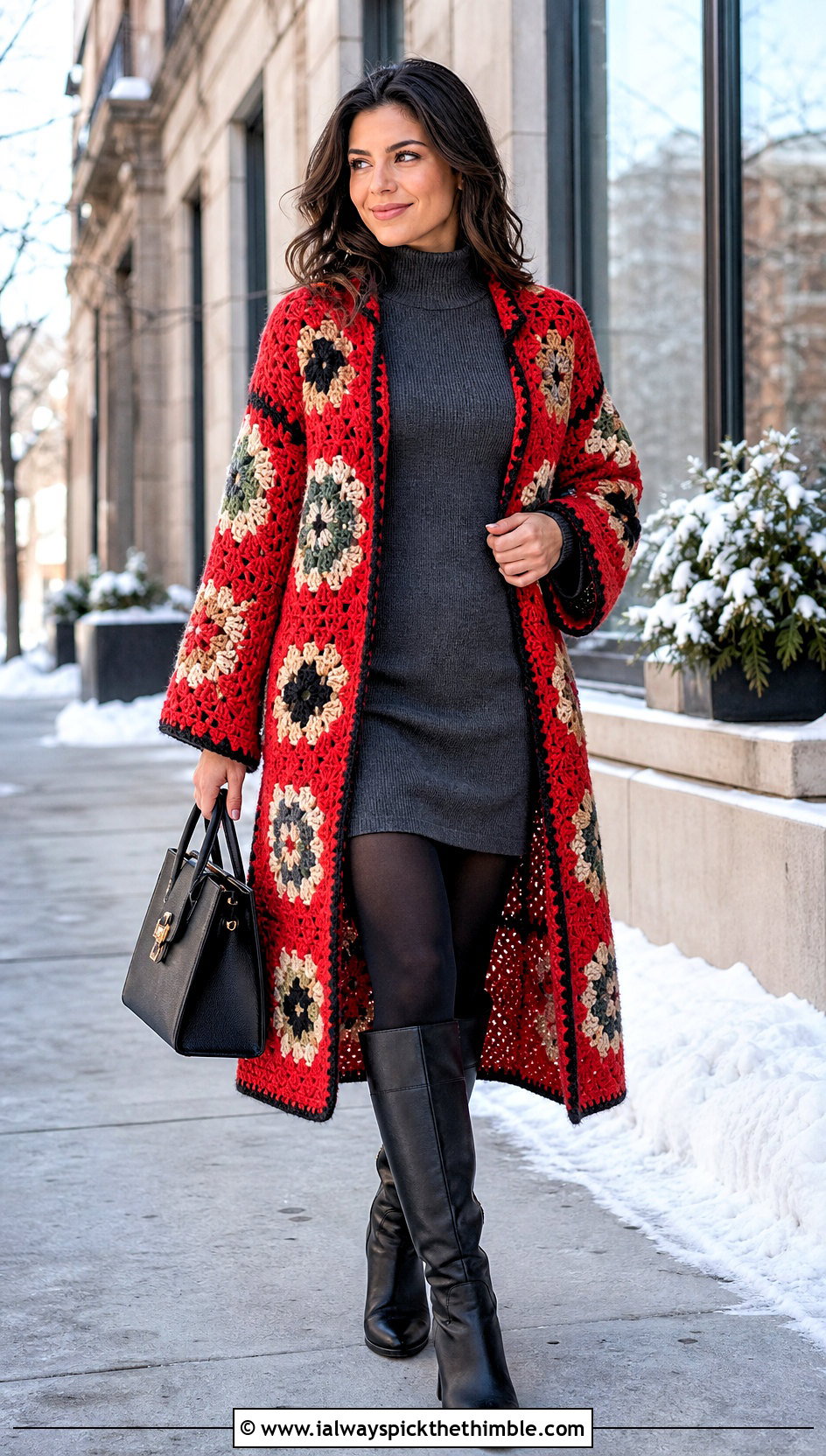 Graphic Tapestry Crochet Coat With Sweater Dress - 20 crochet tapestry clothes and outfit ideas