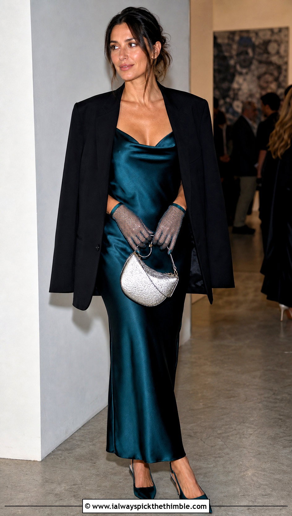 Gray Mesh Wrist Gloves With Satin Slip Dress - 15 Gray Crochet Gloves outfit ideas