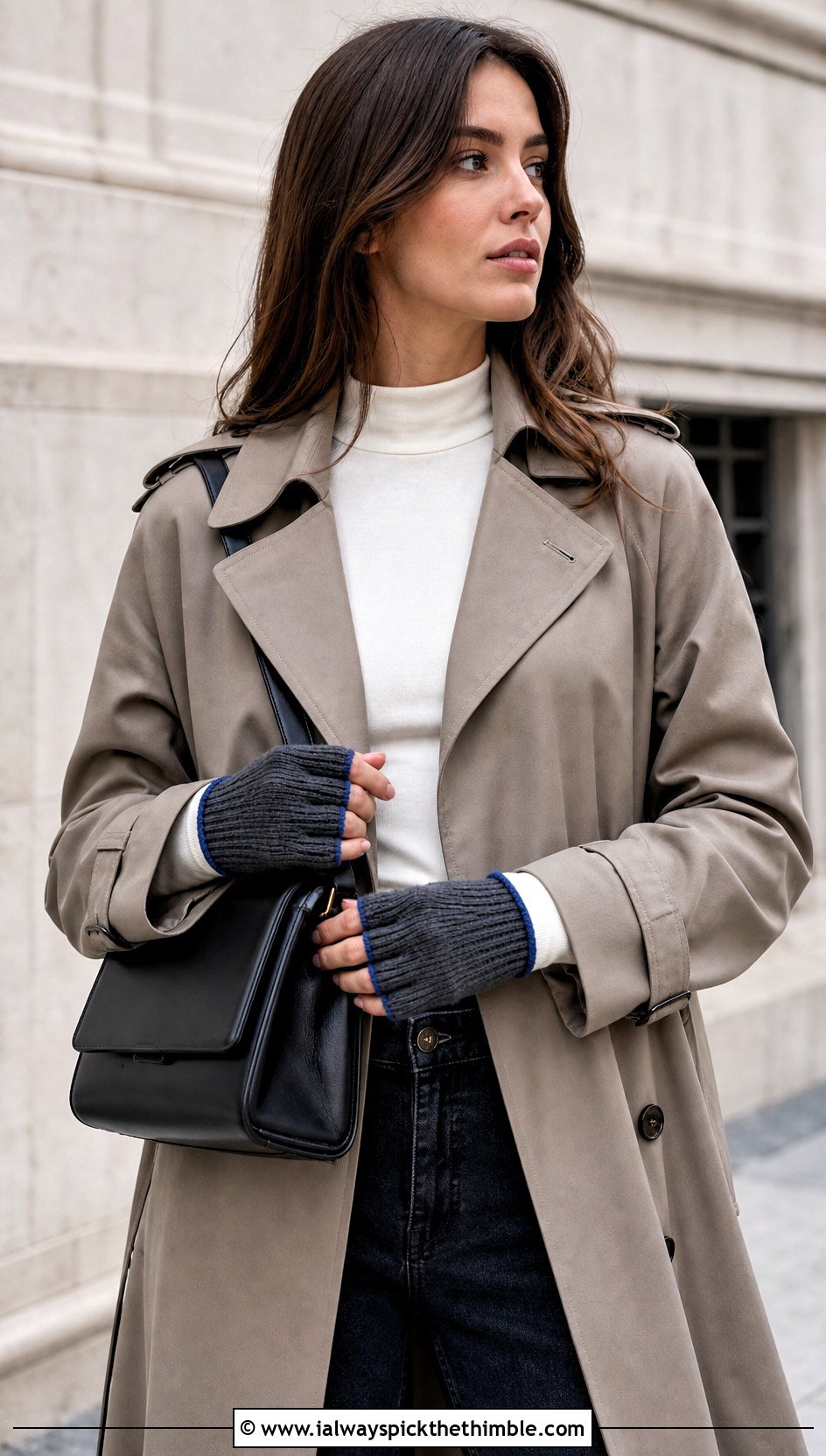 Gray Ribbed Fingerless Gloves With Trench Coat - 15 Gray Crochet Gloves outfit ideas