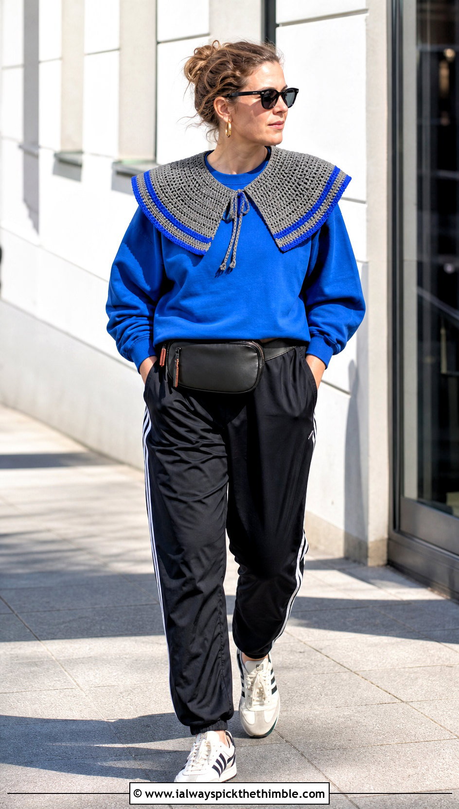 Gray Sailor Crochet Collar With Sweatshirt And Track Pants - 15 Gray Crochet Collar outfit ideas