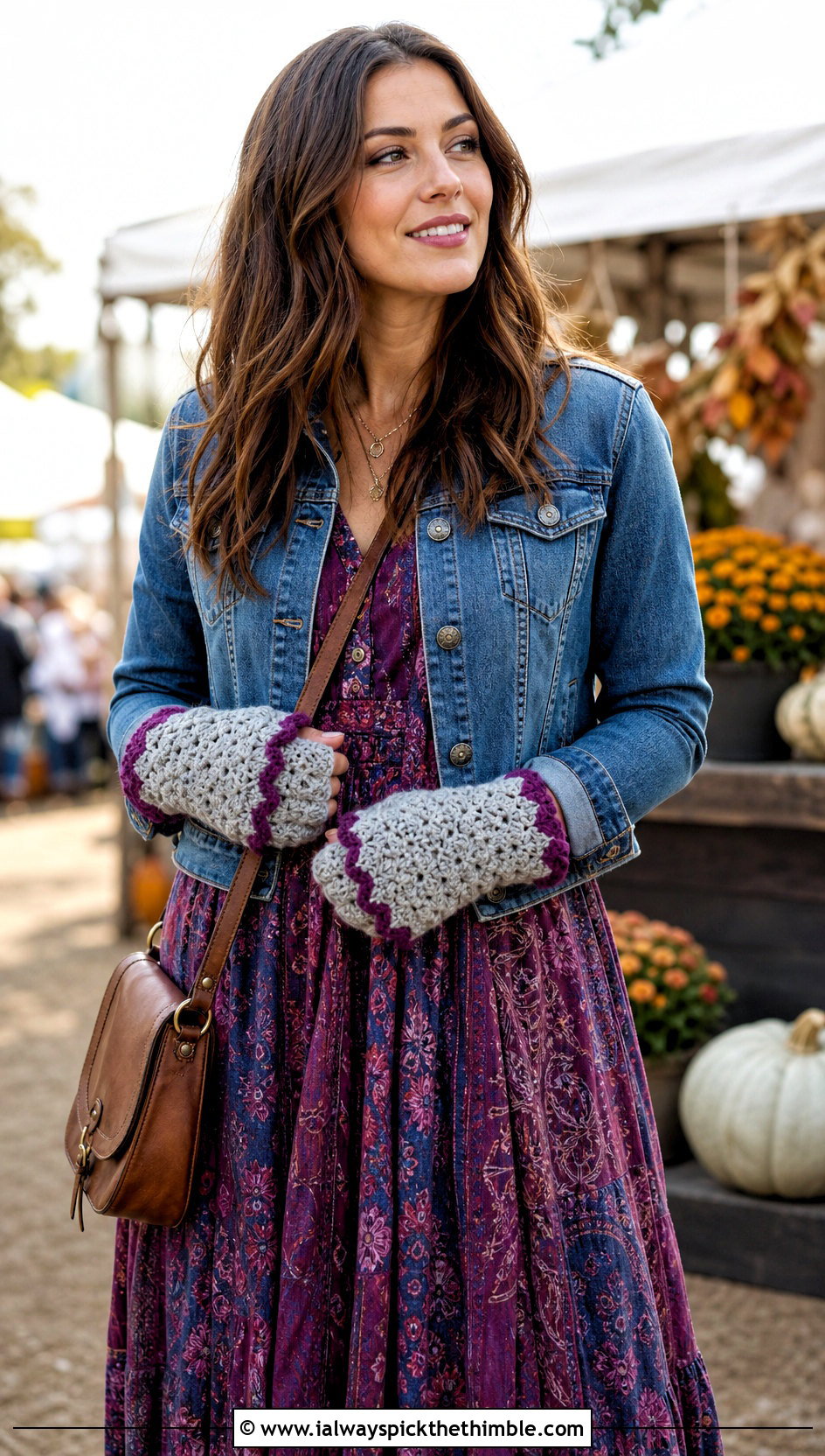 Gray Shell Stitch Gloves With Boho Maxi Dress - 15 Gray Crochet Gloves outfit ideas