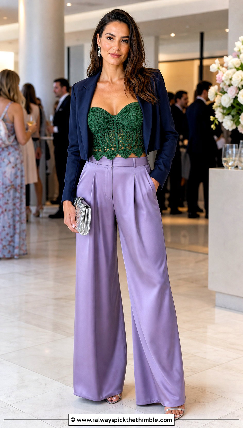 Green Crochet Bustier Top With Satin Trousers - 15 green crochet top on hanger outfit ideas