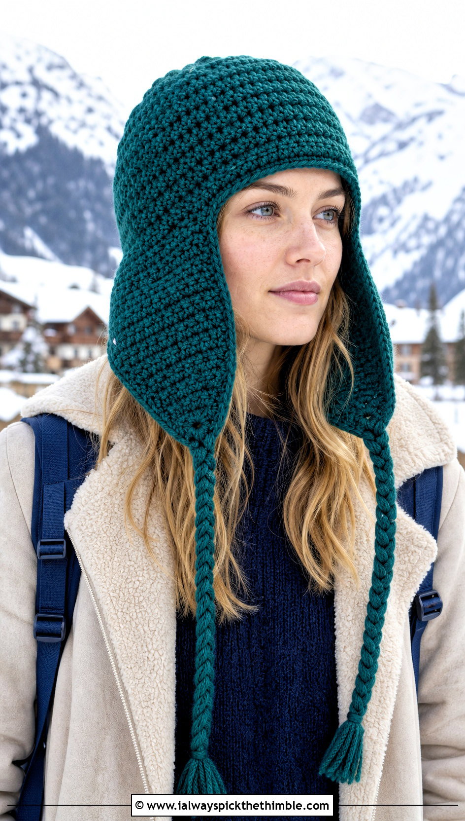 Green Crochet Trapper Hat With Shearling Coat - 25 green crochet hat outfit ideas