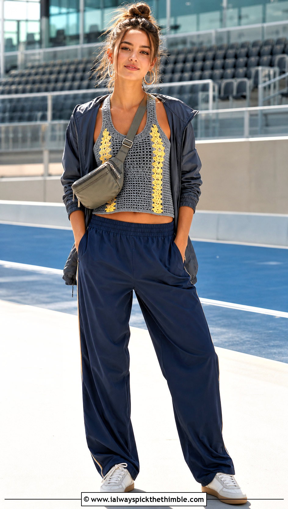 Grey Racerback Crochet Tank Top With Track Pants - 15 Crochet Grey Tank Top outfit ideas