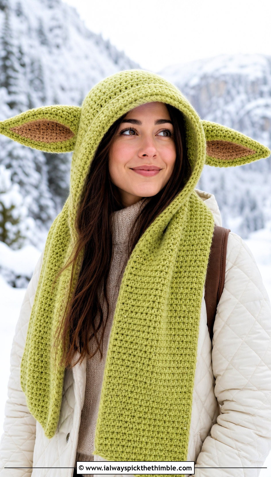 Grogu Scoodie With Quilted Coat - 15 Crochet Star Wars Scarf outfit ideas