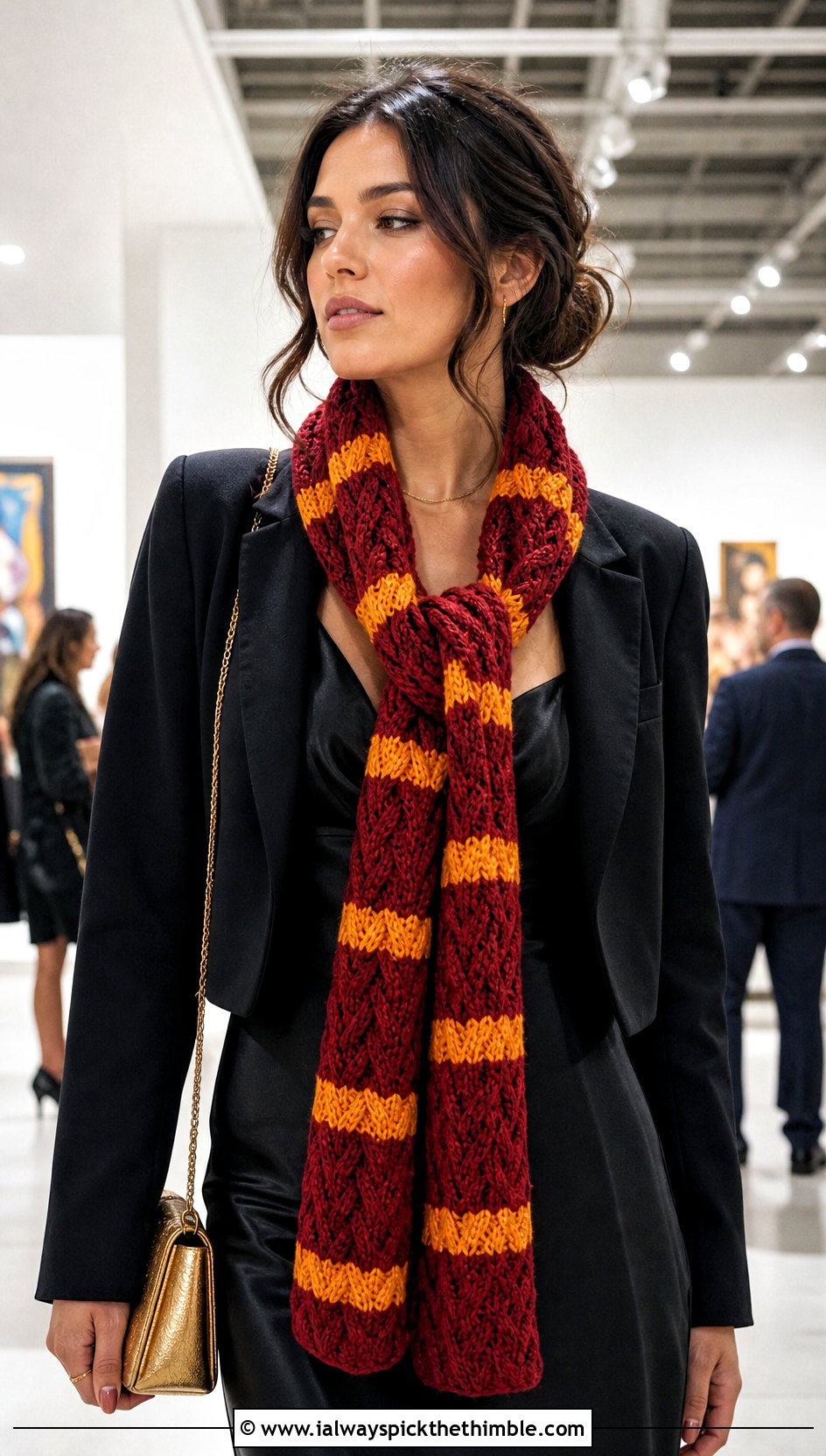 Gryffindor Cable Look Crochet Hogwarts Scarf With Satin Dress - 20 crochet hogwarts scarf outfit ideas