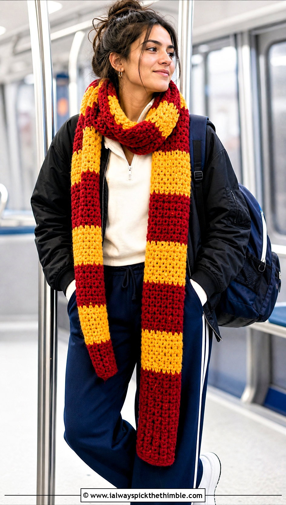 Gryffindor Chunky Crochet Harry Potter Scarf With Track Pants - 25 crochet harry potter scarf outfit ideas