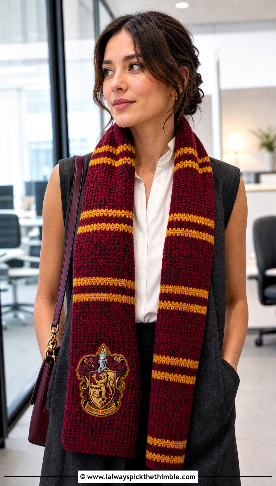 Gryffindor Crest Patch Crochet Hogwarts Scarf With Tailored Vest - 20 crochet hogwarts scarf outfit ideas