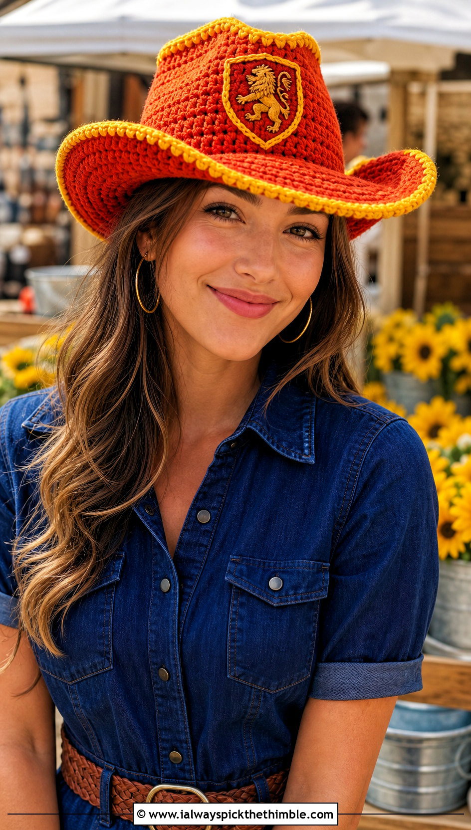 Gryffindor Crochet Cowboy Hat With Denim Shirt Dress - 15 gryffindor crochet hat outfit ideas