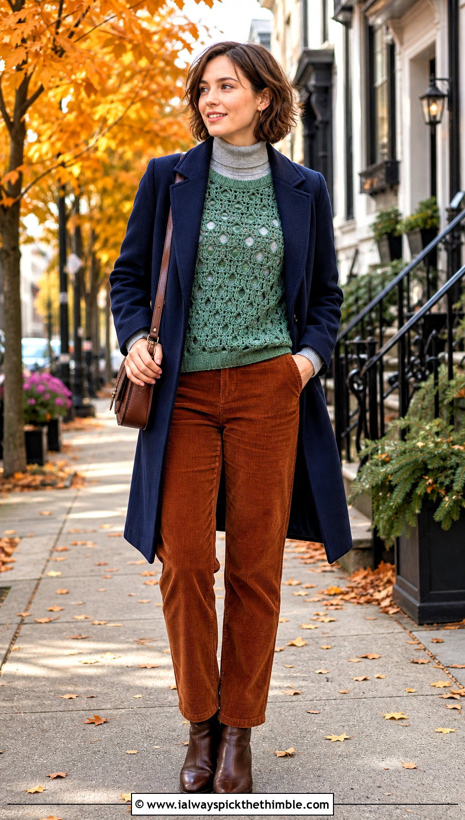 Gum Drop Crochet Pullover With Corduroy Pants - 15 gum drop crochet pullover outfit ideas