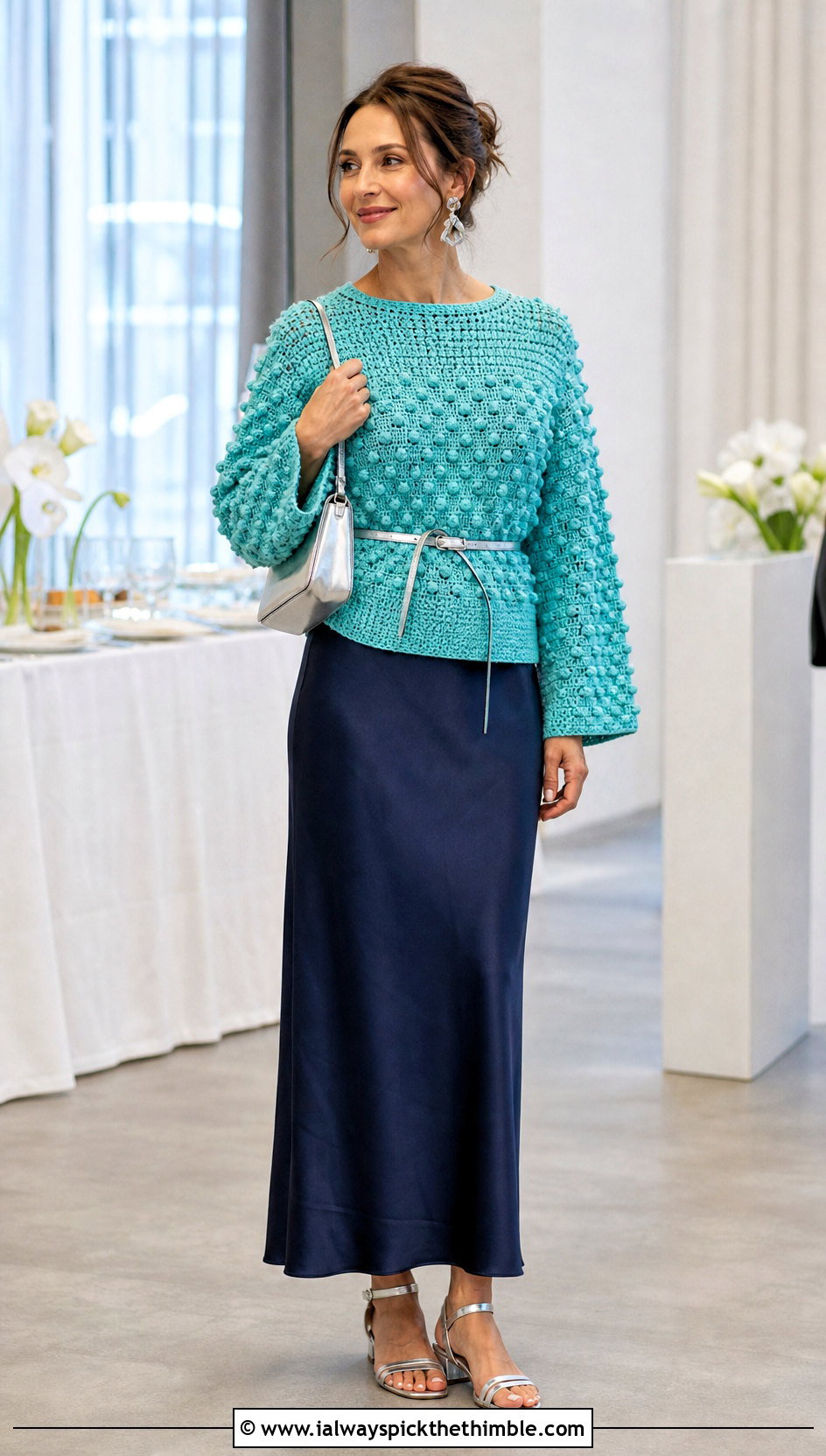 Gum Drop Crochet Pullover With Slip Dress - 15 gum drop crochet pullover outfit ideas