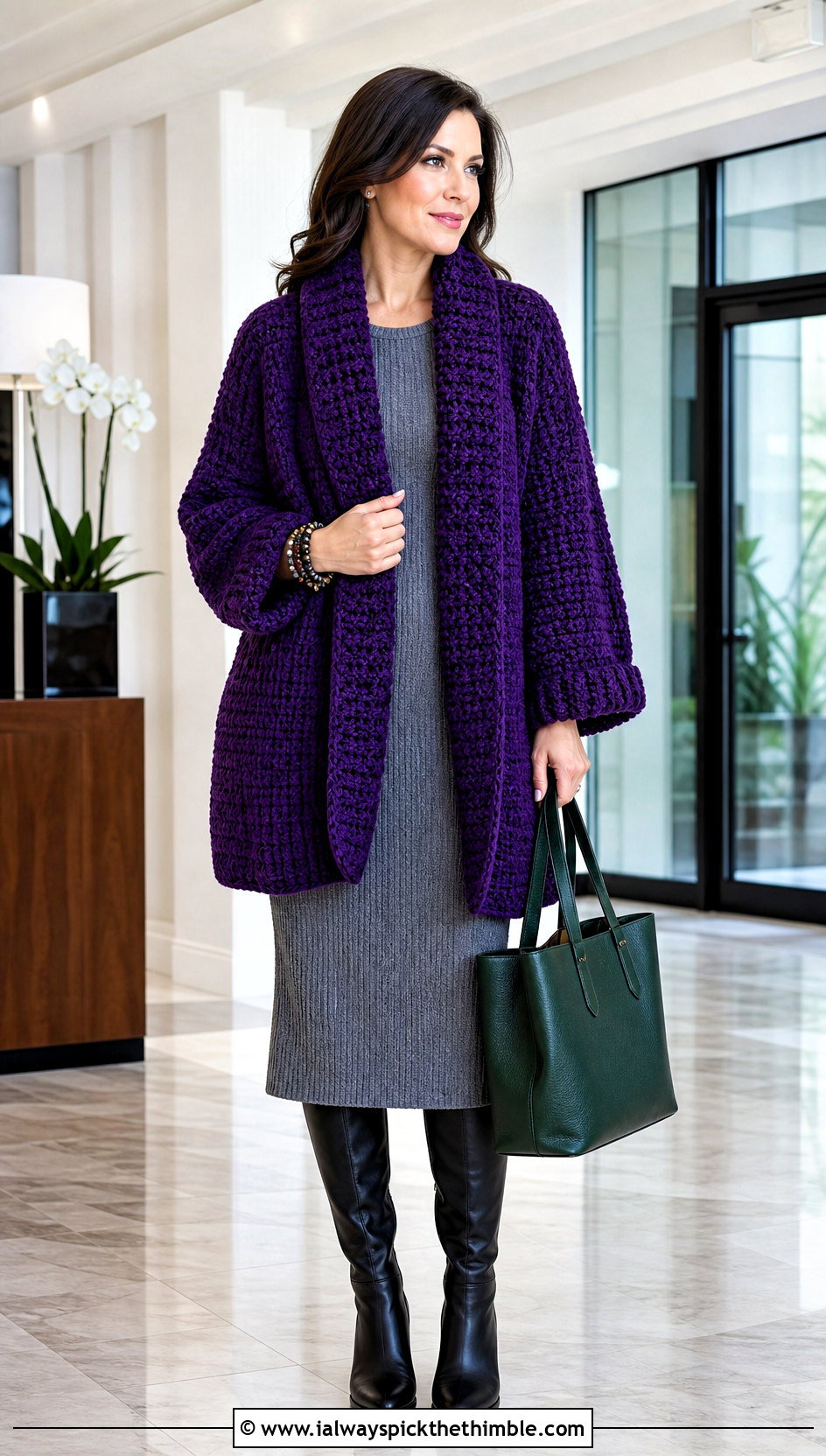 Gyomei Shawl Collar Crochet Cardigan With Knit Dress - 25 Demon Slayer Crochet Cardigan outfit ideas