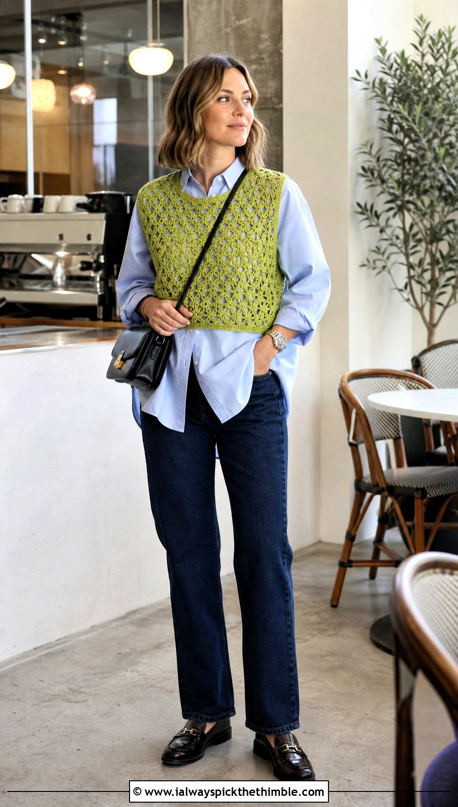 Hairpin Crochet Lace Vest With Poplin Shirt - 20 crochet lace clothes and outfit ideas