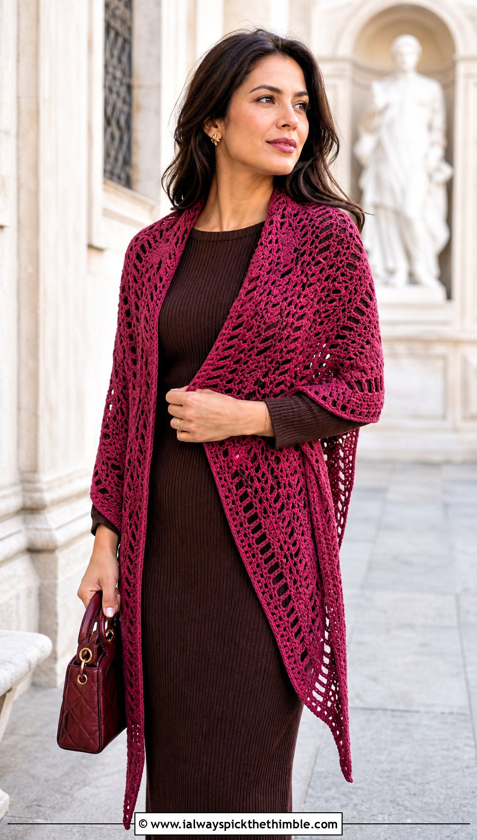 Hairpin Lace Crochet Shawl With Knit Dress - 20 Lace Crochet Shawl outfit ideas
