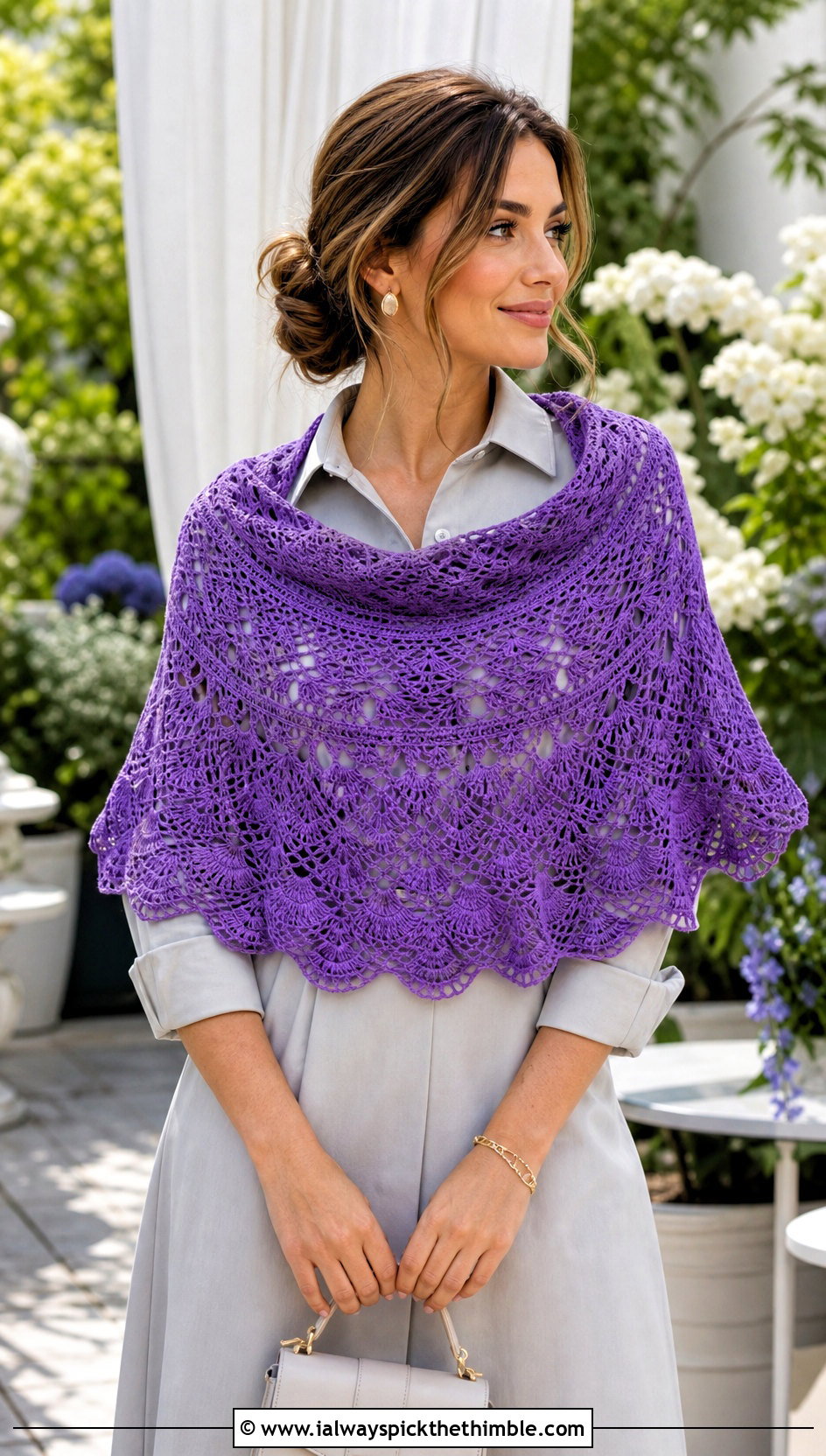 Half Circle Crochet Lace Shawl With Shirt Dress - 20 easy crochet lace shawl outfit ideas