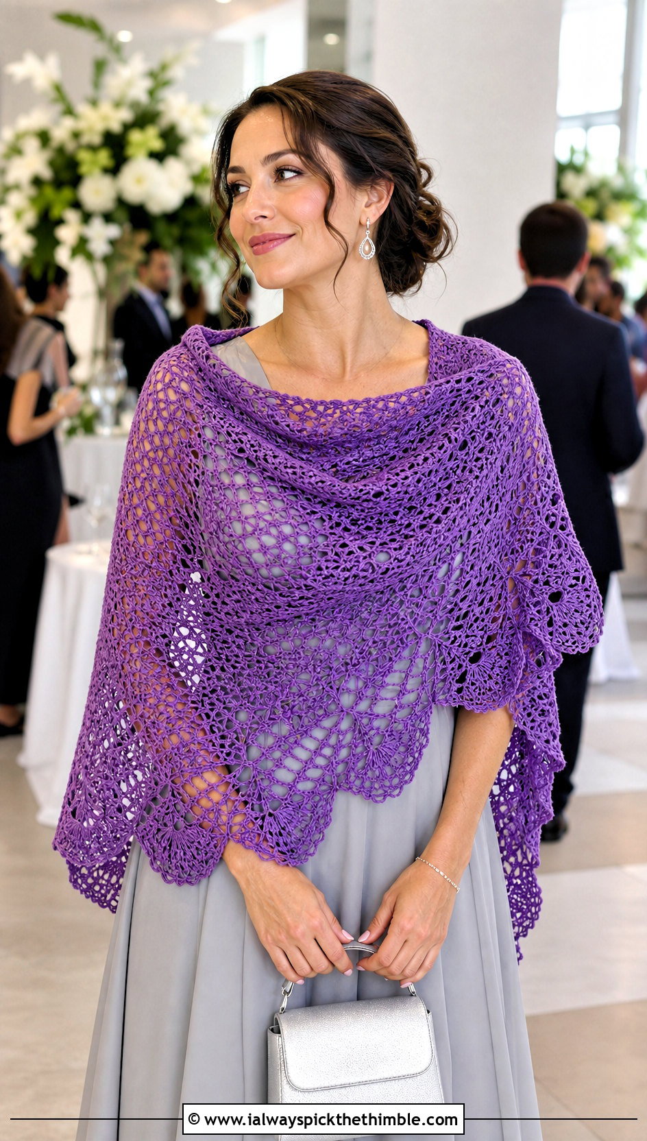 Half Circle Crochet Shawl With Midi Dress - 20 crochet for shawls outfit ideas