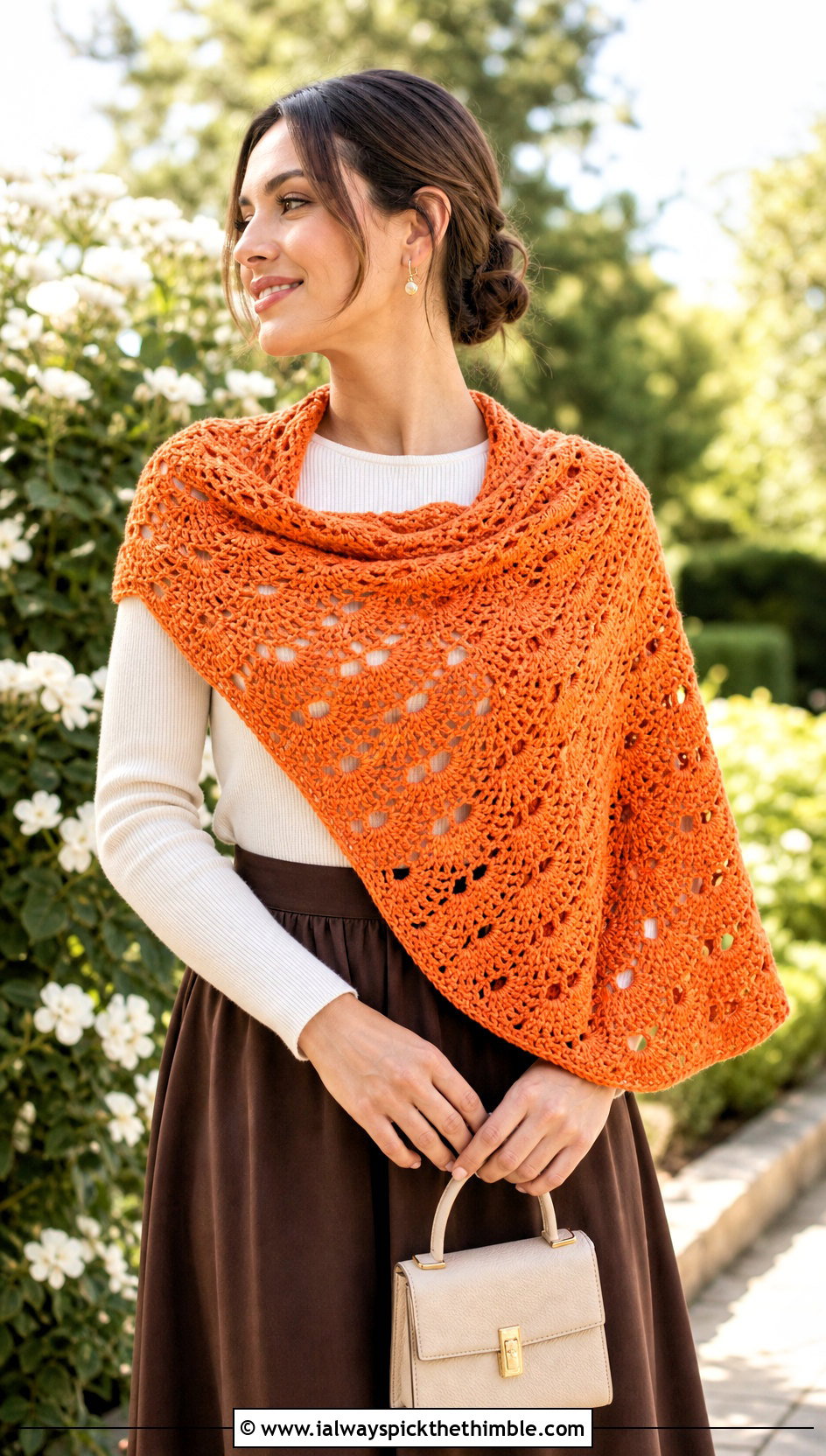 Half Circle Crochet Shawl With Midi Skirt - 25 easy simple crochet shawl outfit ideas