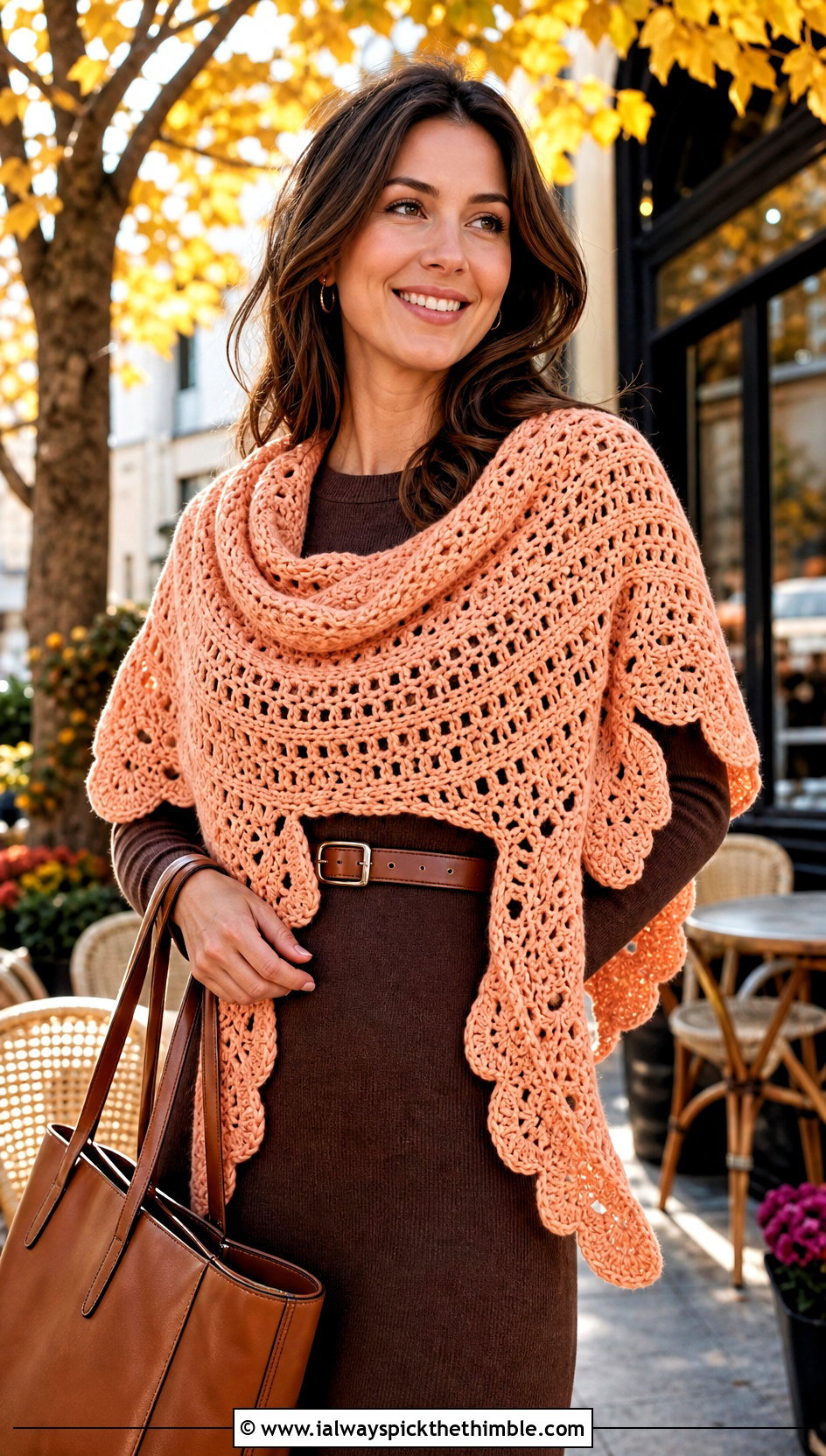Half Circle Crochet Shawl With Sweater Dress - 20 crochet shawl wrap outfit ideas