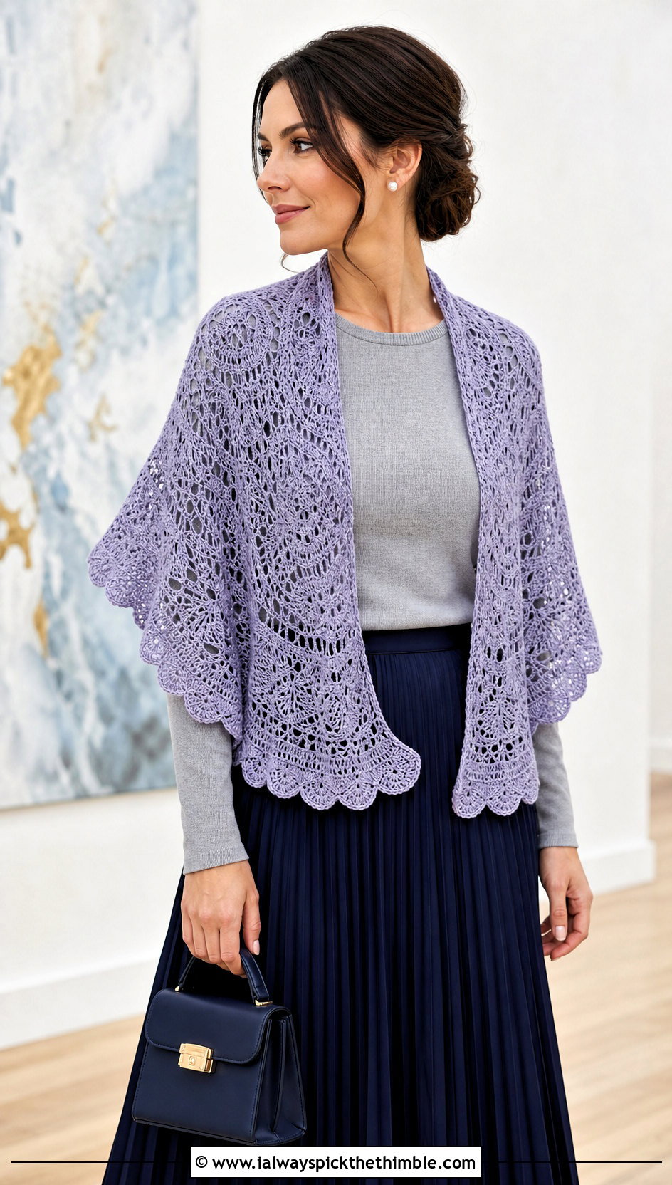 Half Circle Lace Crochet Shawl With Pleated Skirt - 20 Lace Crochet Shawl outfit ideas