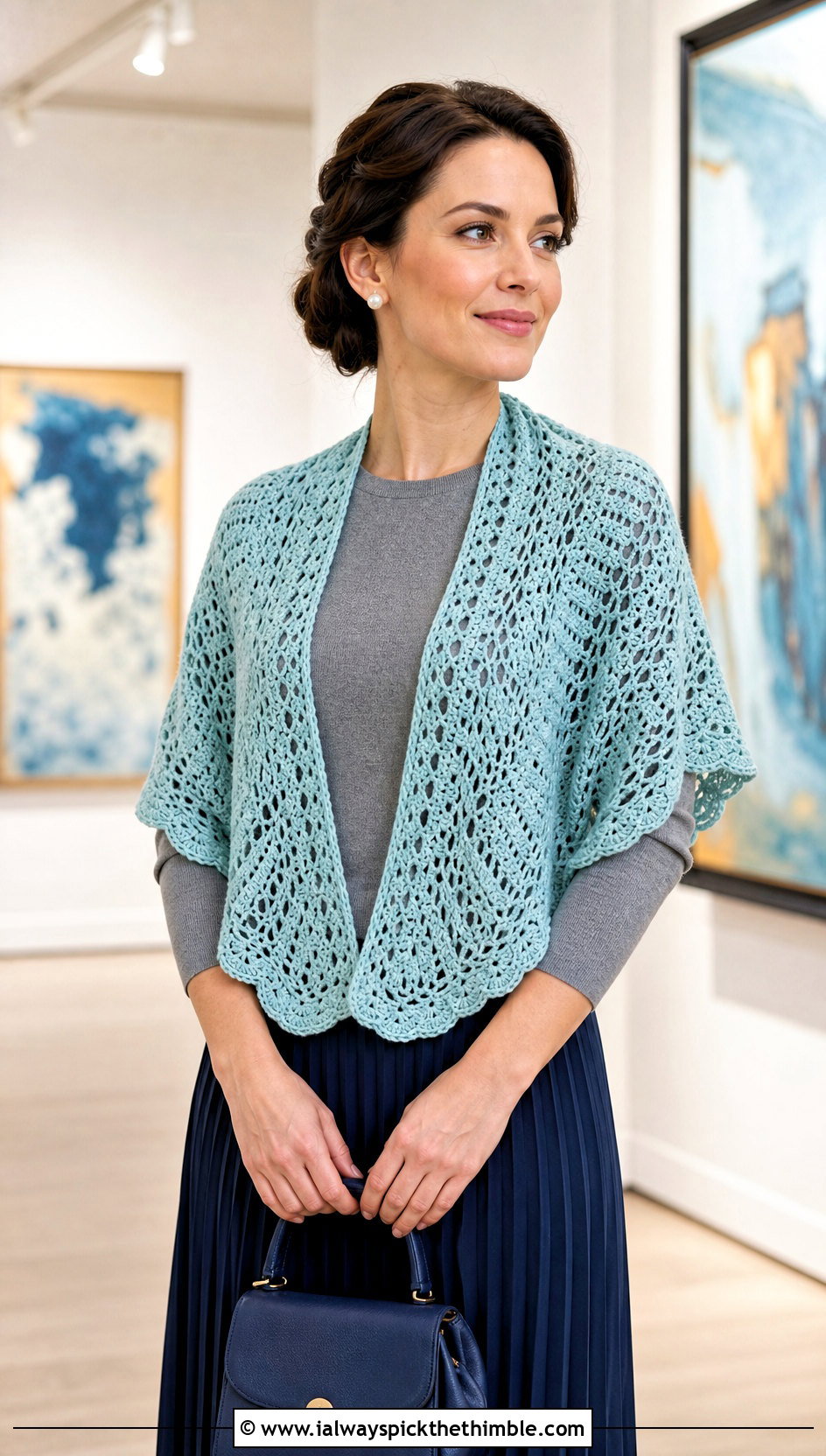 Half Circle Lace Crochet Shawl With Pleated Skirt - 15 Easy Lacy Crochet Shawl outfit ideas