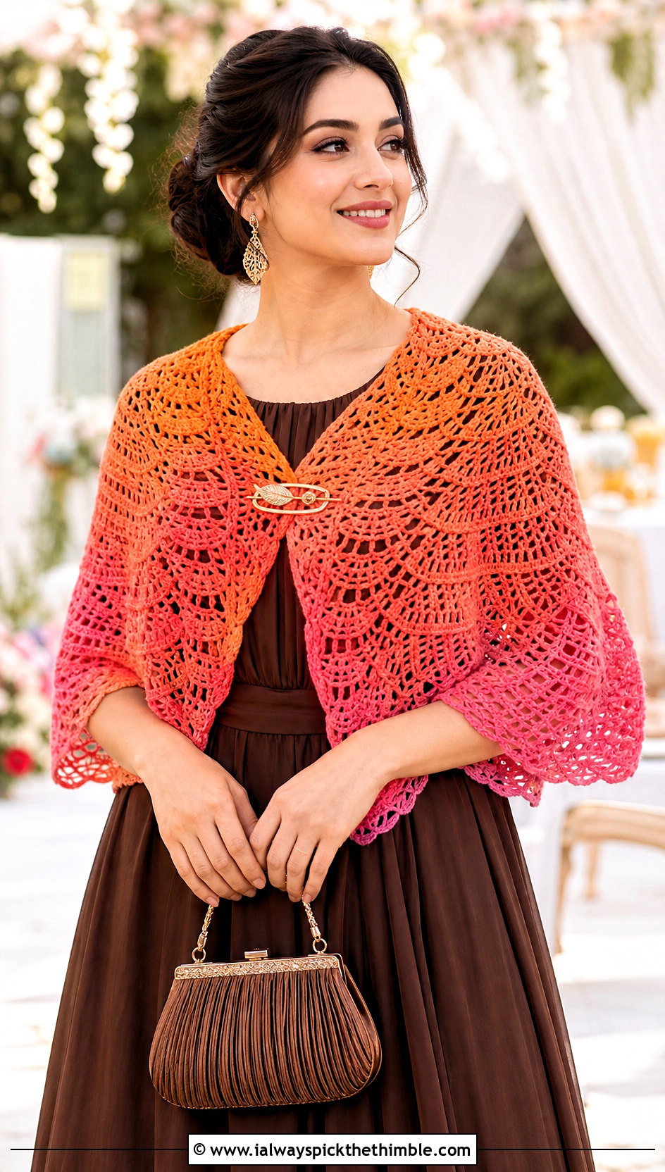 Half Circle Mandala Yarn Crochet Shawl With Midi Dress - 20 Mandala Yarn Crochet Shawl outfit ideas