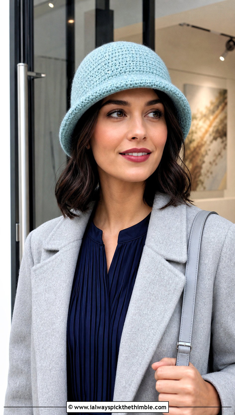 Half Double Crochet Cloche With Midi Coat And Pleated Dress - 20 Half Double Crochet Hat outfit ideas