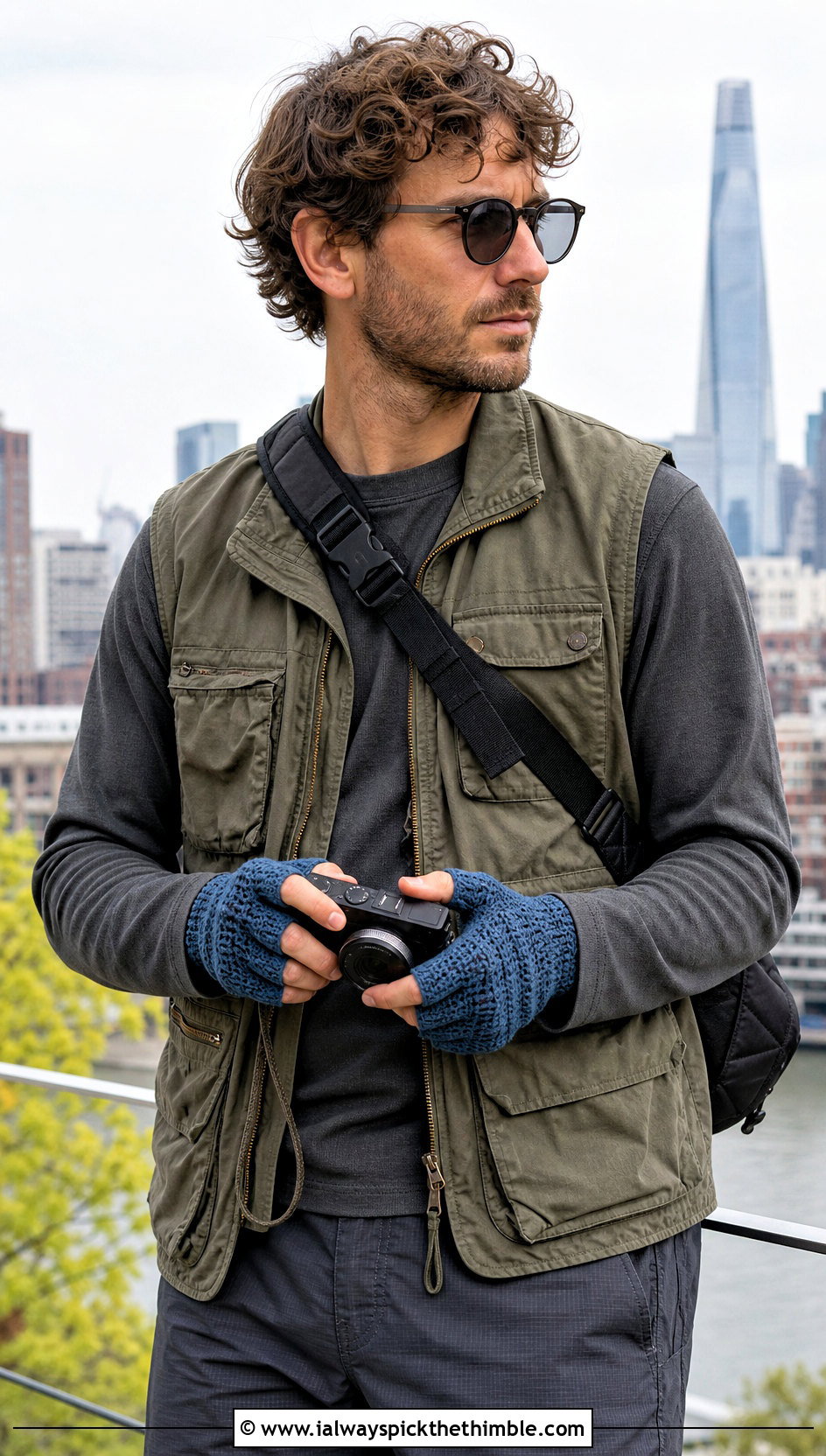 Half Finger Crochet Gloves With Utility Vest - 20 Crochet Mens Fingerless Gloves outfit ideas