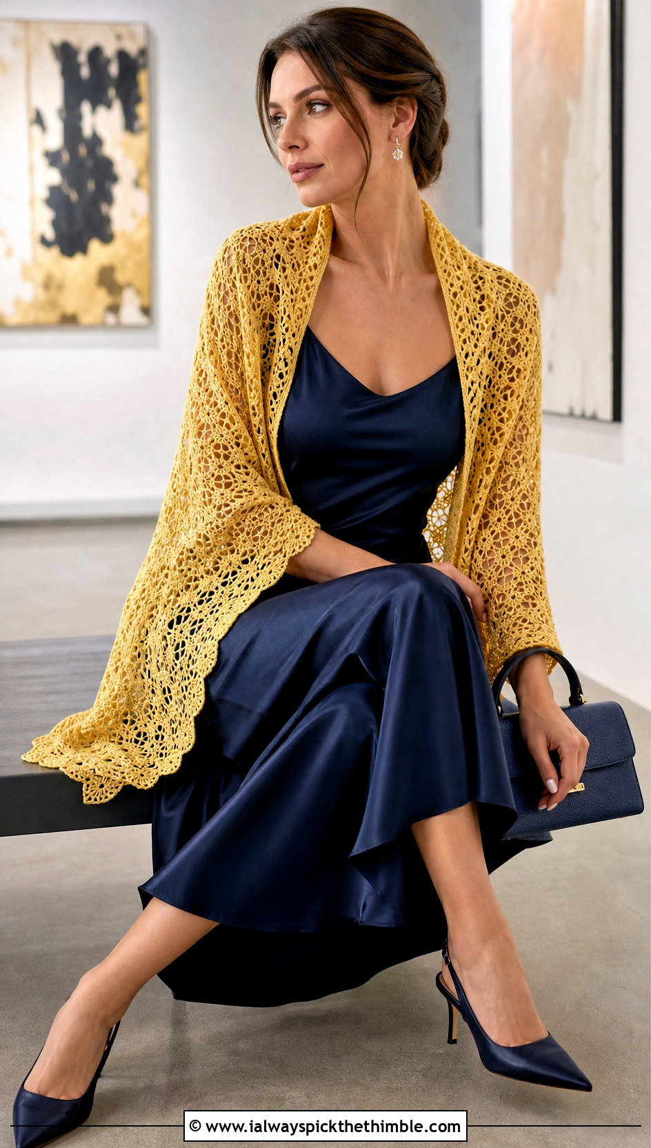 Half Hexagon Lace Shawl With Slip Dress - 20 Crochet Hexagon Shawl outfit ideas