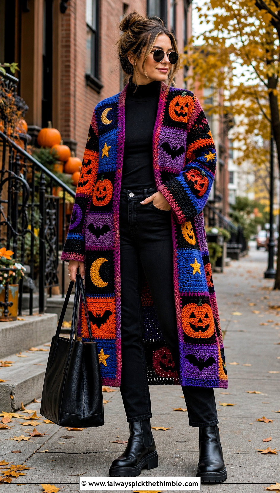 Halloween Patchwork Crochet Coat With Monochrome Outfit - 25 halloween crochet clothes and outfit ideas