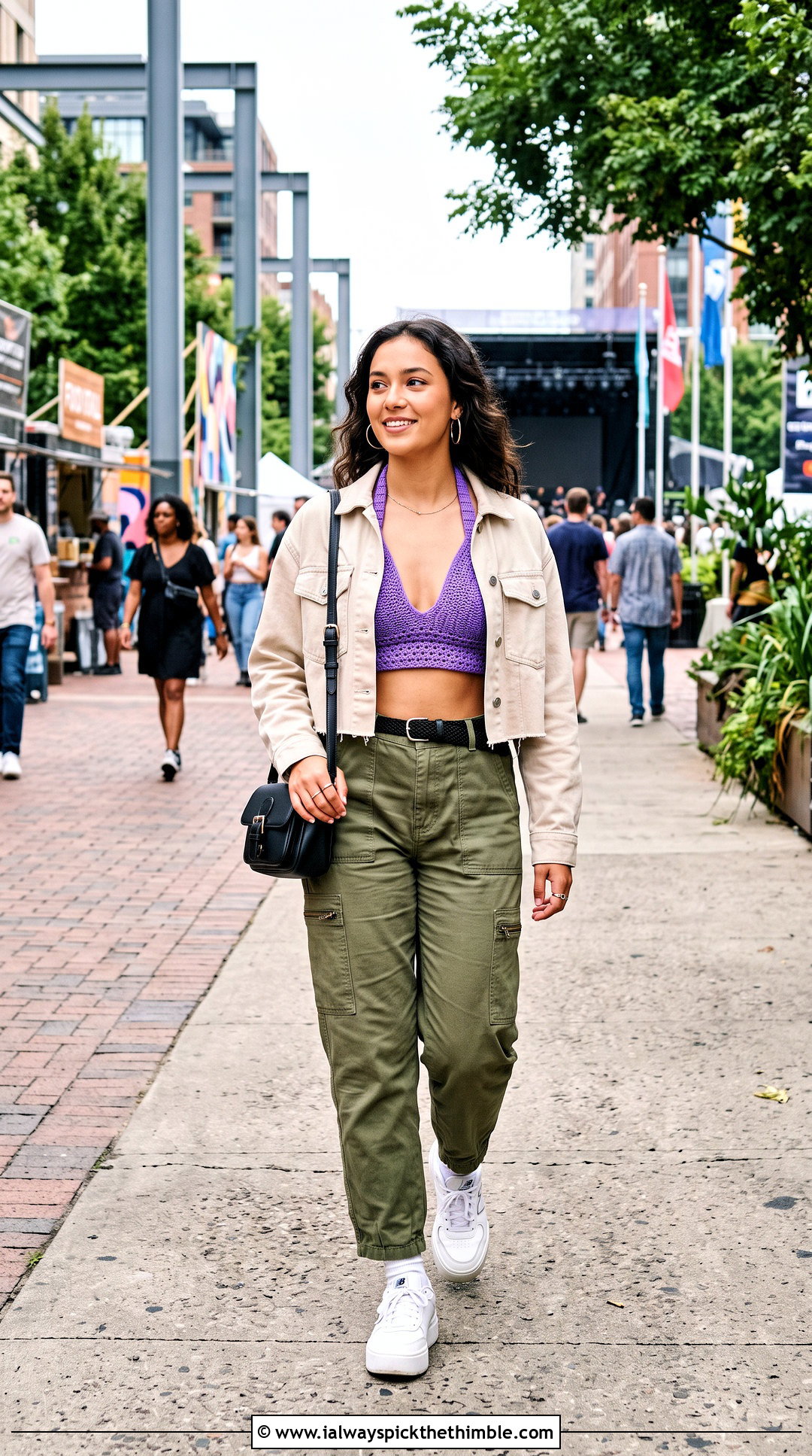 Halter Crochet Bralette With Cargo Pants - 15 boho crochet bralette outfit ideas
