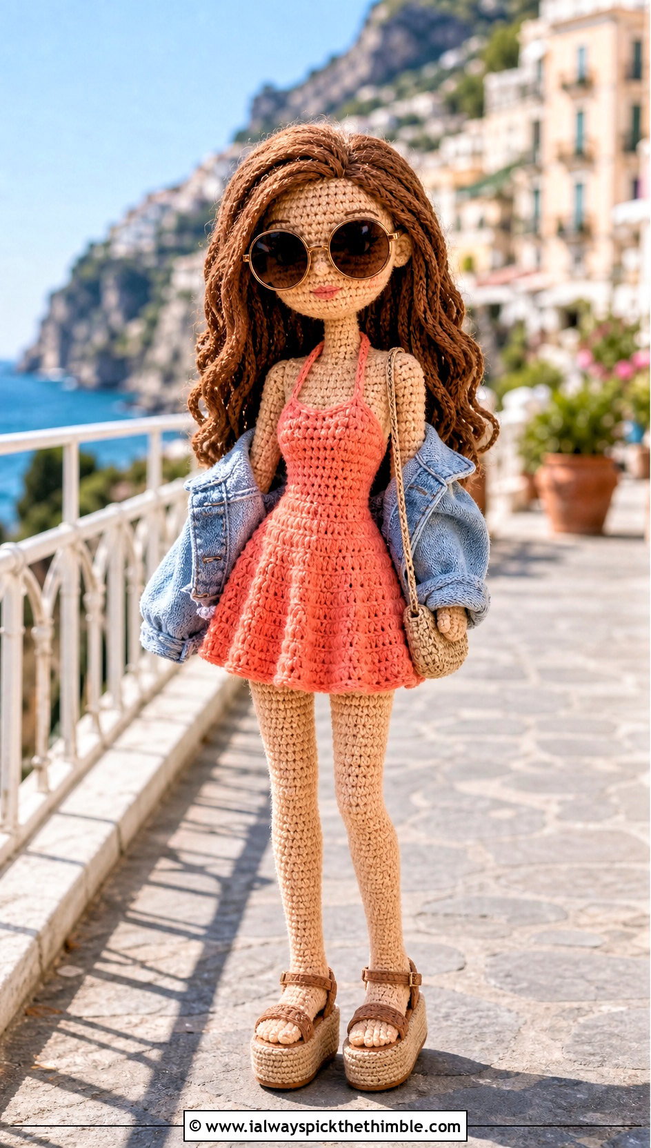 Halter Crochet Doll Dress With Cropped Denim Jacket - 20 amigurumi crochet doll dress outfit ideas
