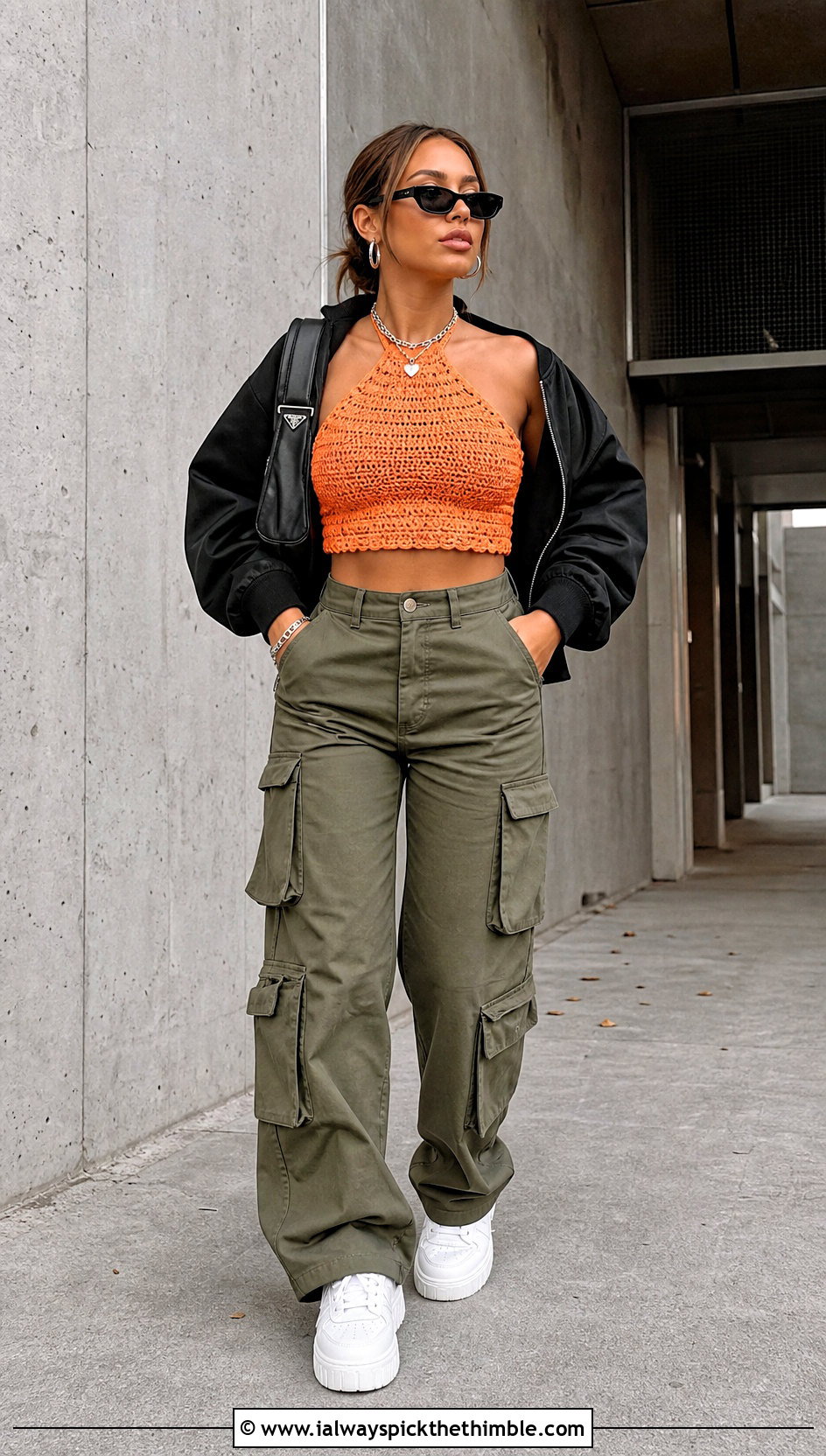 Halter Delilah Top With Cargo Pants - 20 crochet delilah top outfit ideas