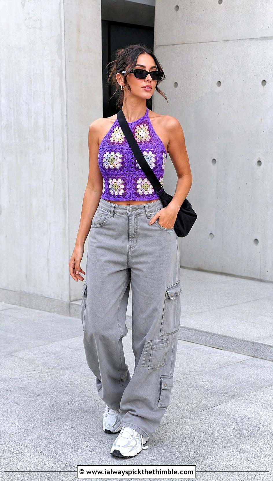 Halter Granny Square Tank Top With Cargo Pants - 25 granny square tank top outfit ideas