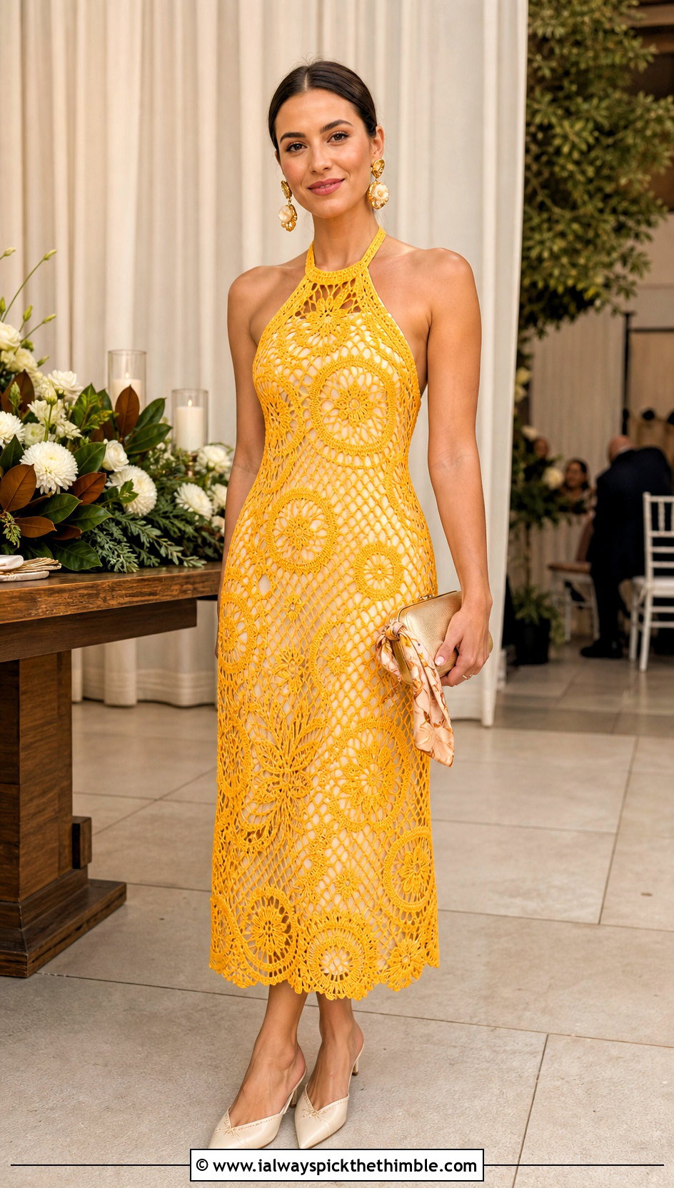 Halter Sundrop Crochet Midi Dress With Kitten Heels - 15 sundrop crochet dress outfit ideas