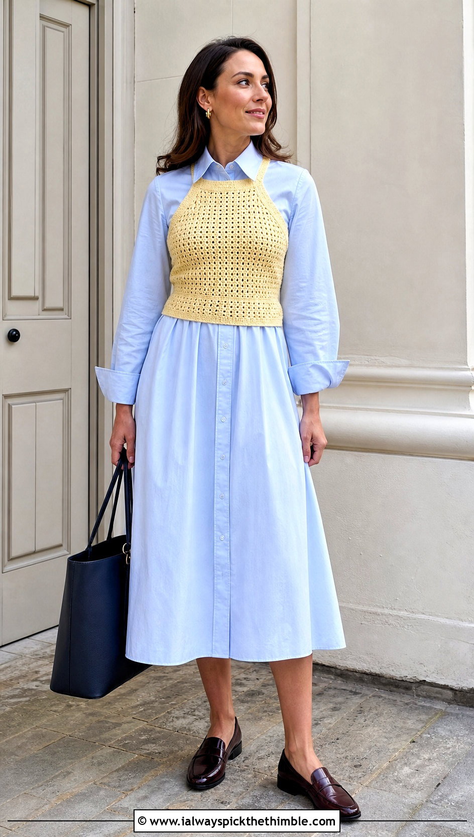 Halter Vest Crocheted Top With A Shirt Dress - 20 crocheted halter tops outfit ideas
