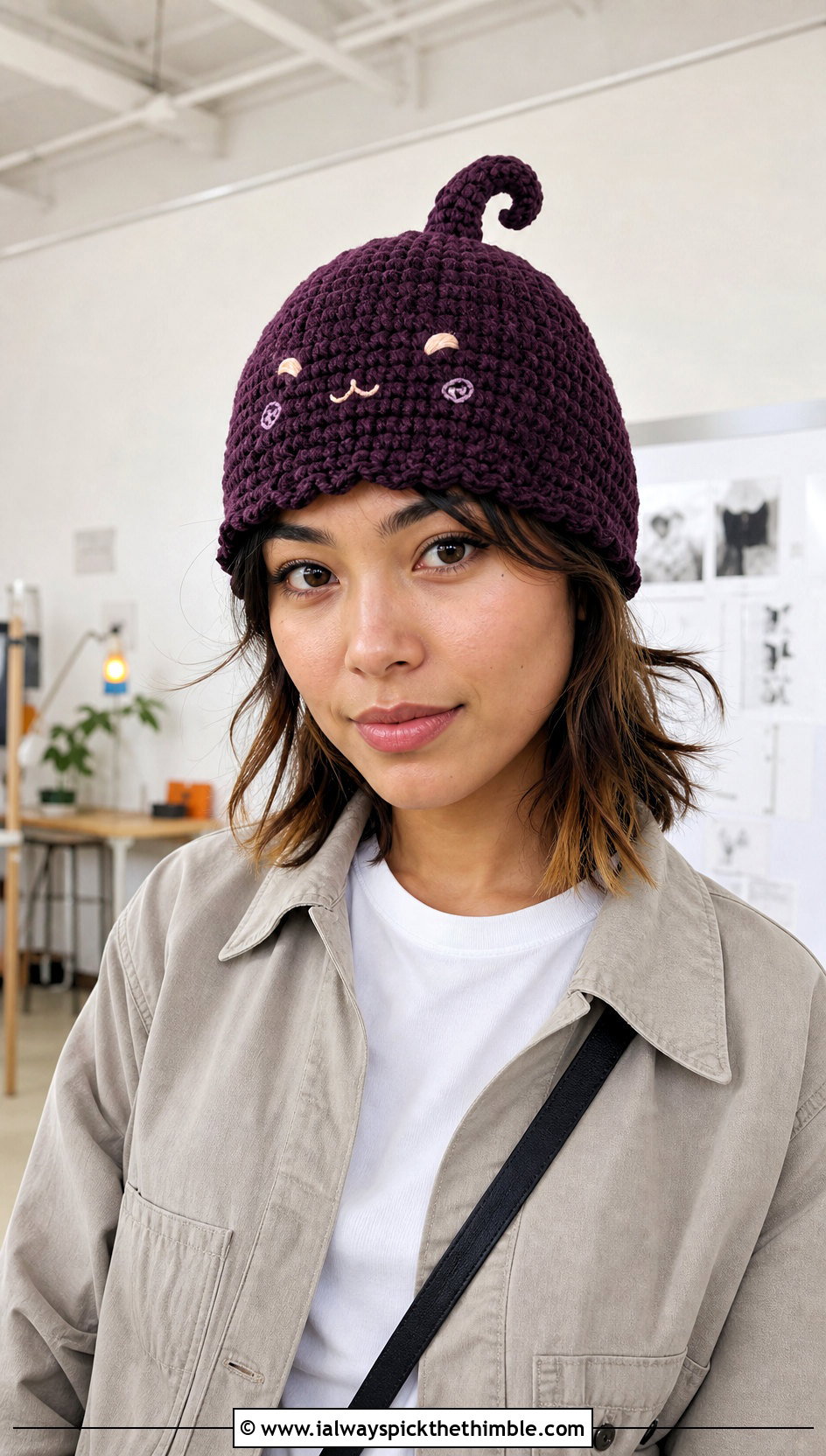 Hanamaruobake Tail Crochet Beanie With Utility Jumpsuit - 20 sanrio crochet beanie outfit ideas