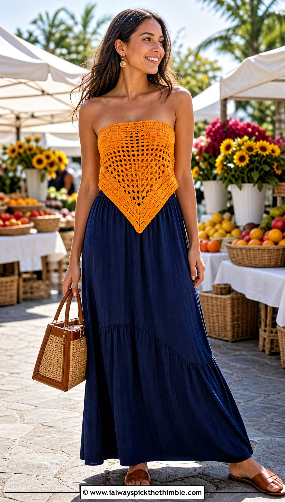 Handkerchief Cross Crochet Top With Maxi Skirt - 20 Crochet Cross Top outfit ideas