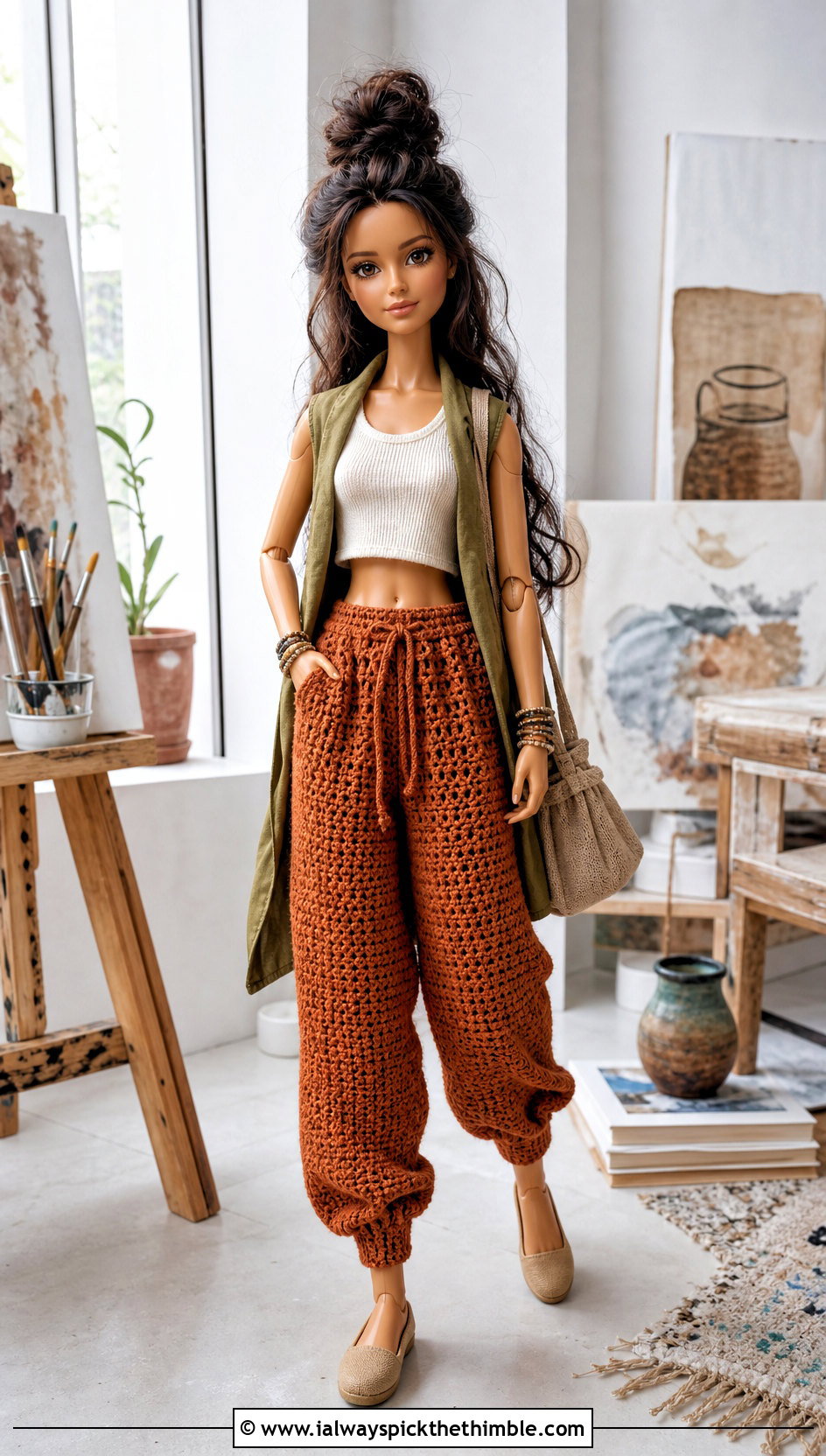 Harem Crochet Doll Pants With Cropped Tank And Long Vest - 25 crochet doll pants outfit ideas