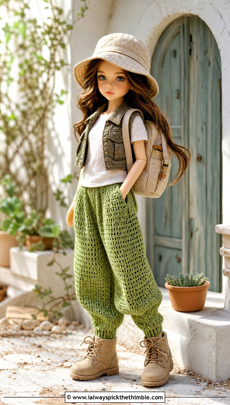 Harem Crochet Doll Pants With Utility Vest - 20 Crochet Pants For Dolls outfit ideas