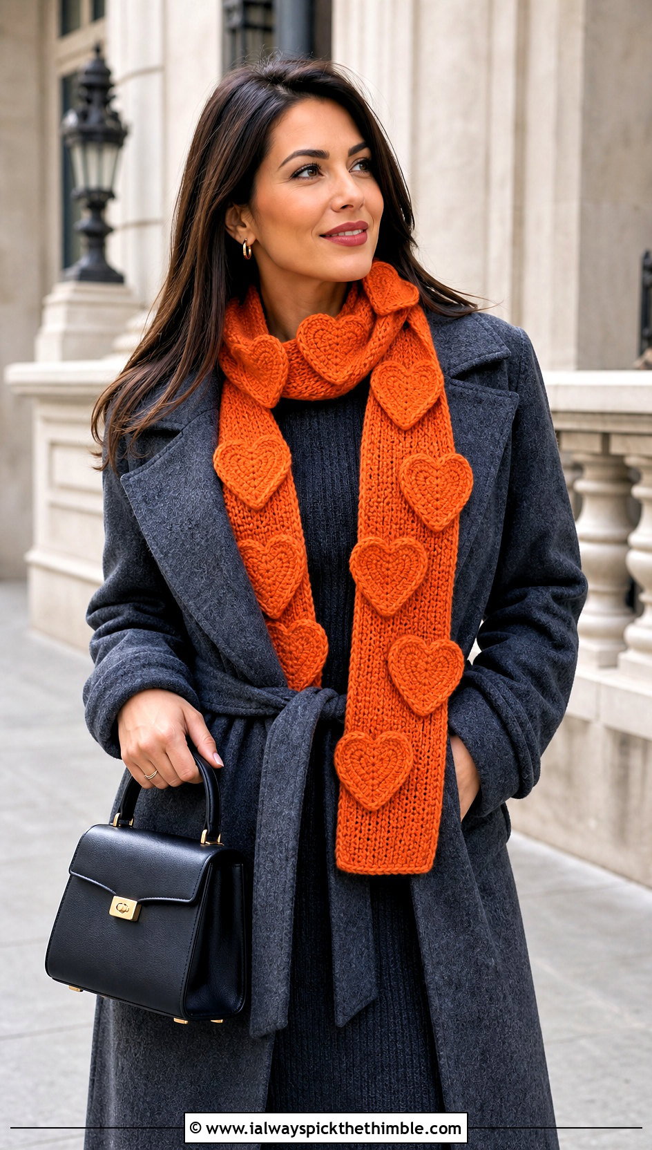 Heart Applique Scarf With Sweater Dress - 20 crochet heart scarf outfit ideas