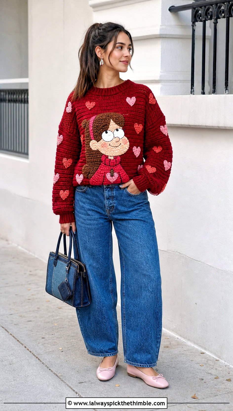 Heart Crochet Mabel Pines Sweater With Barrel Jeans - 20 crochet mabel pines sweater outfit ideas