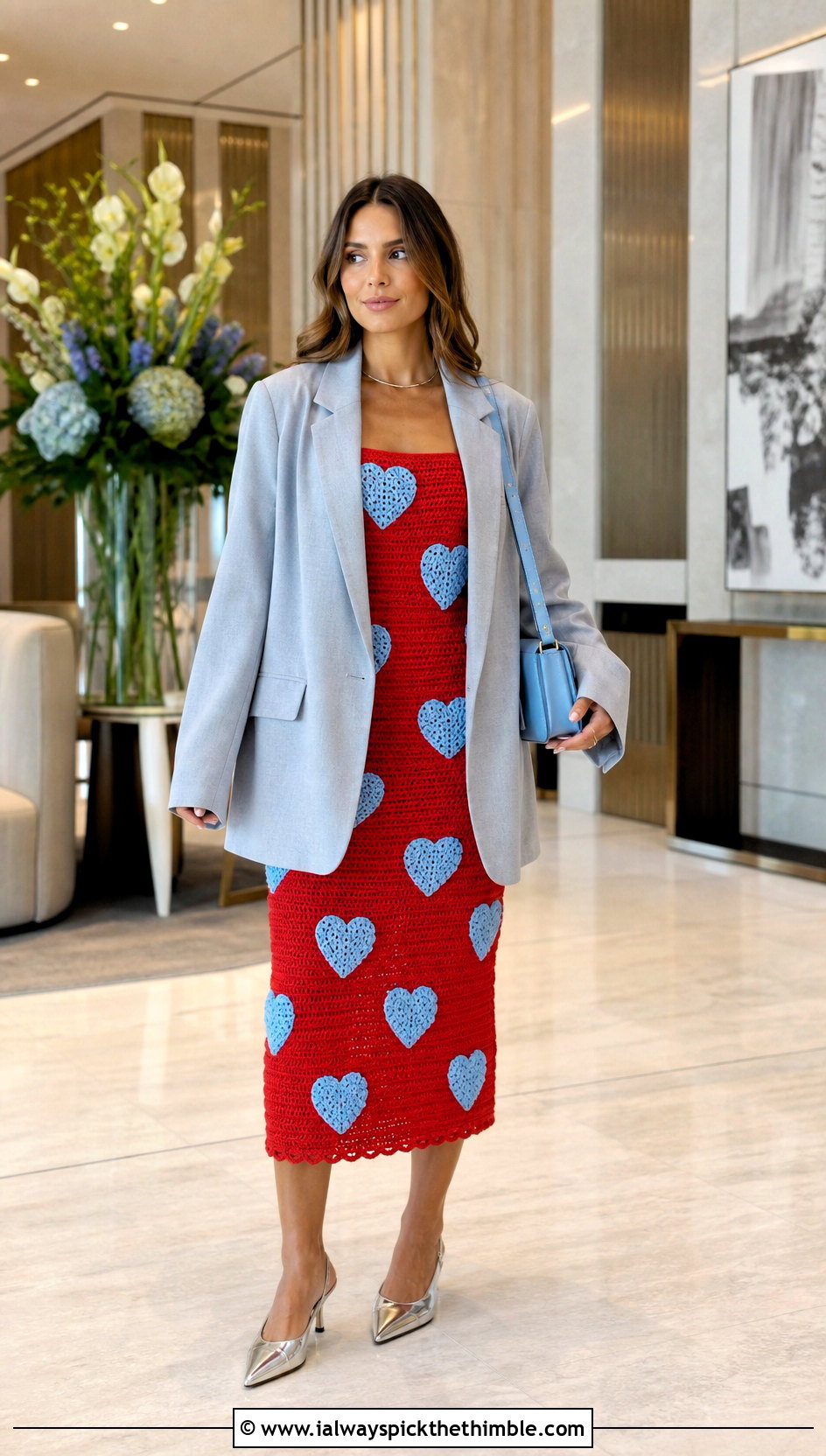 Heart Crochet Midi Dress With Oversized Blazer - 15 heart crochet clothing and outfit ideas