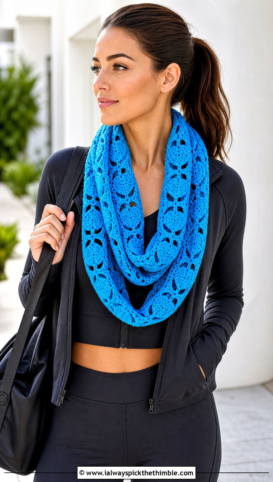 Heart Infinity Scarf With Athleisure Outfit - 20 crochet heart scarf outfit ideas