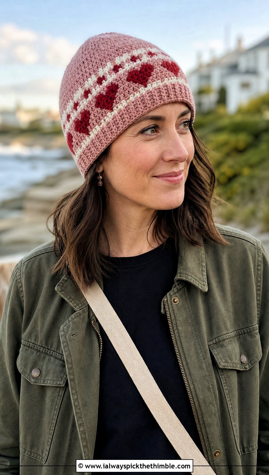 Heart Motif Fair Isle Beanie With Utility Jacket - 20 Crochet Fair Isle Beanie outfit ideas